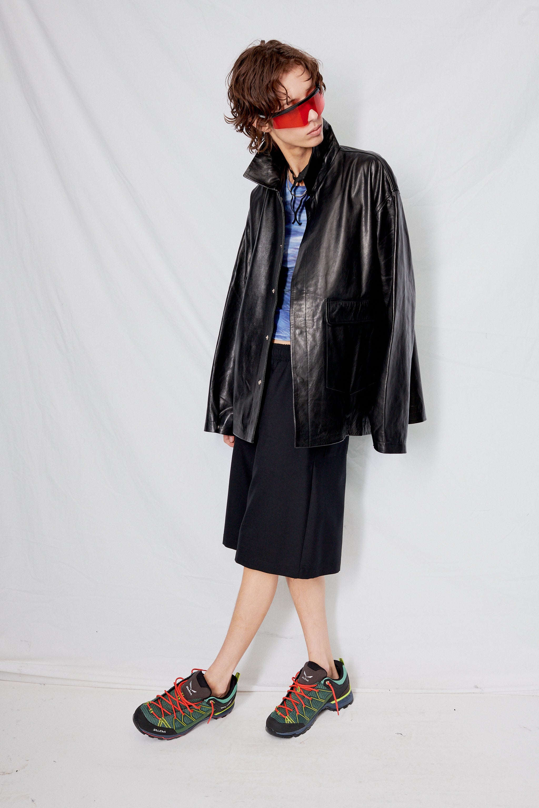 Black Leather Snap Shirtcoat