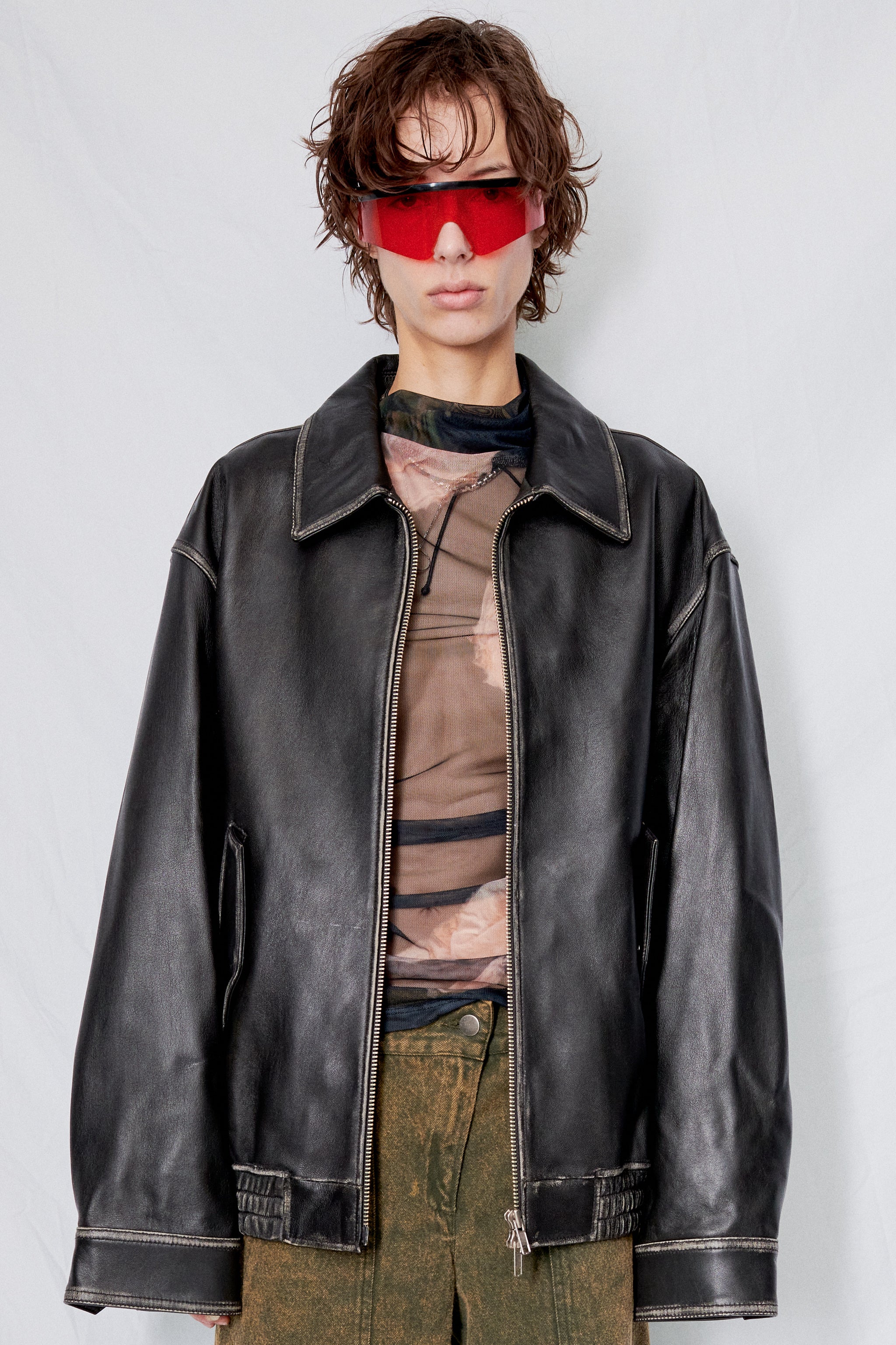 Unisex Brushed Black Italian Lambskin Leather Blouson