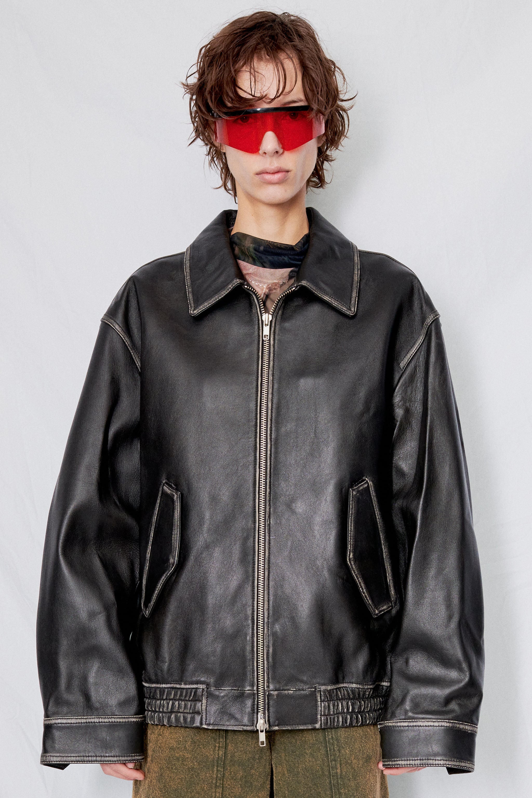 Unisex Brushed Black Italian Lambskin Leather Blouson