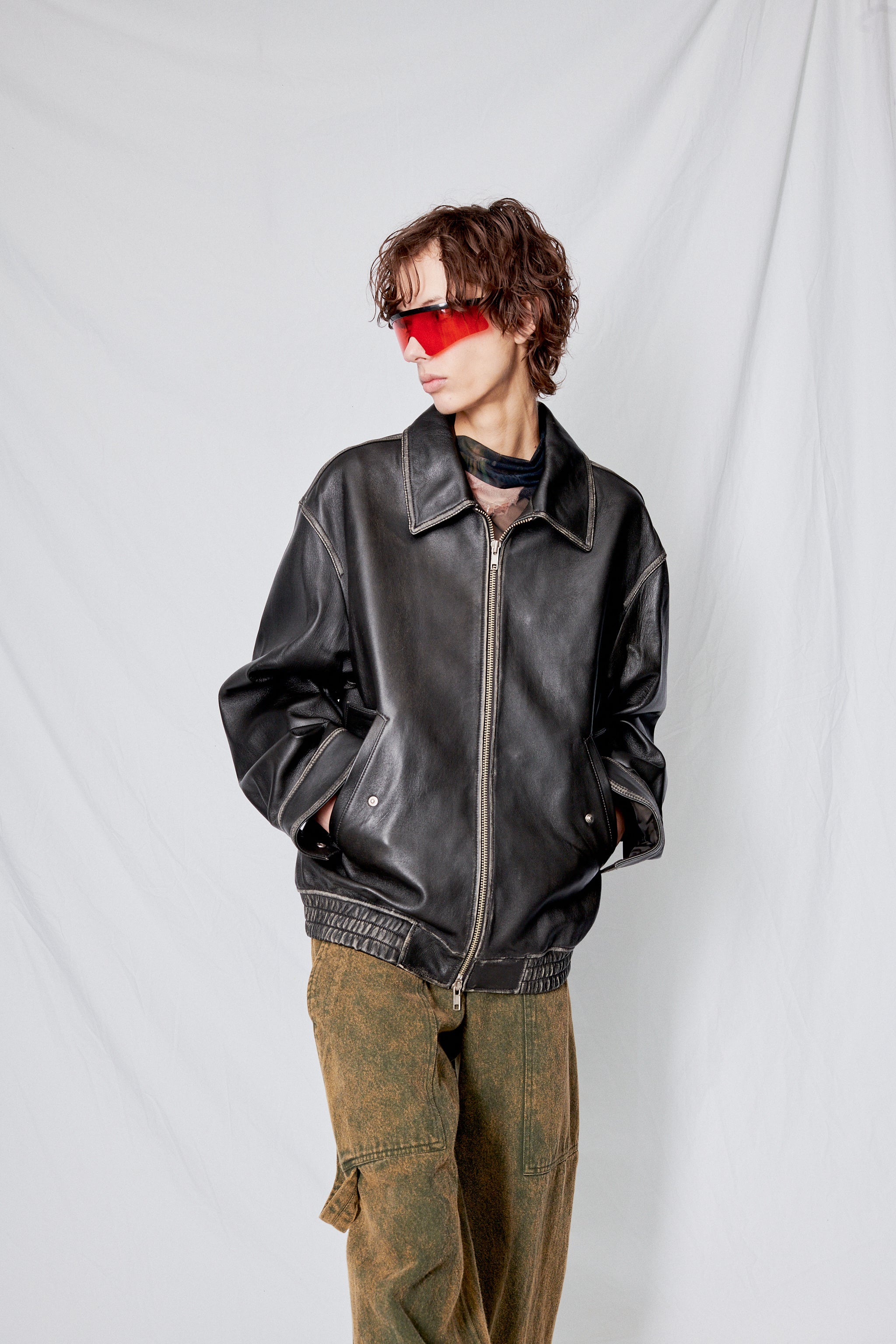 Unisex Brushed Black Italian Lambskin Leather Blouson