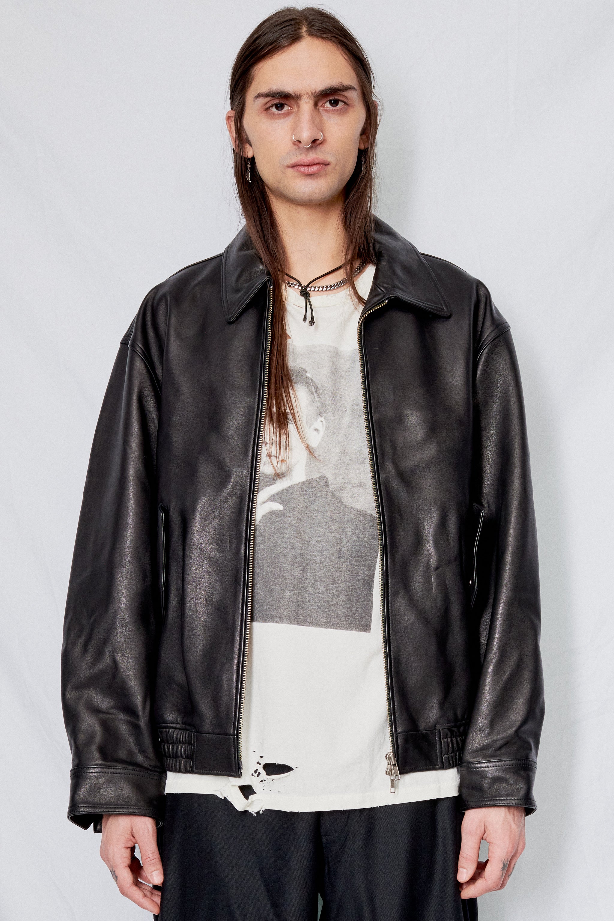 Unisex Black Italian Lambskin Leather Blouson