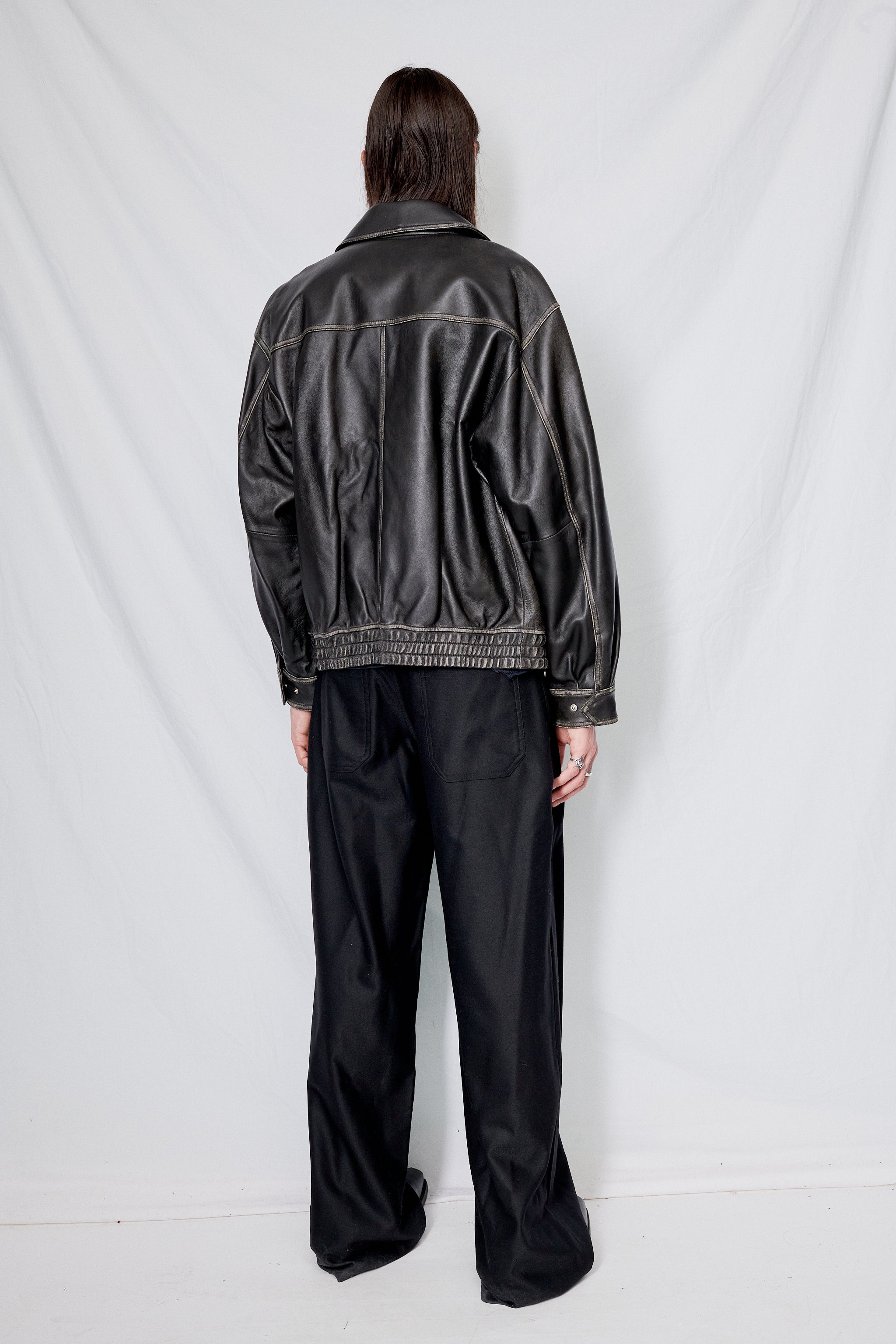 Unisex Brushed Black Italian Lambskin Leather Blouson