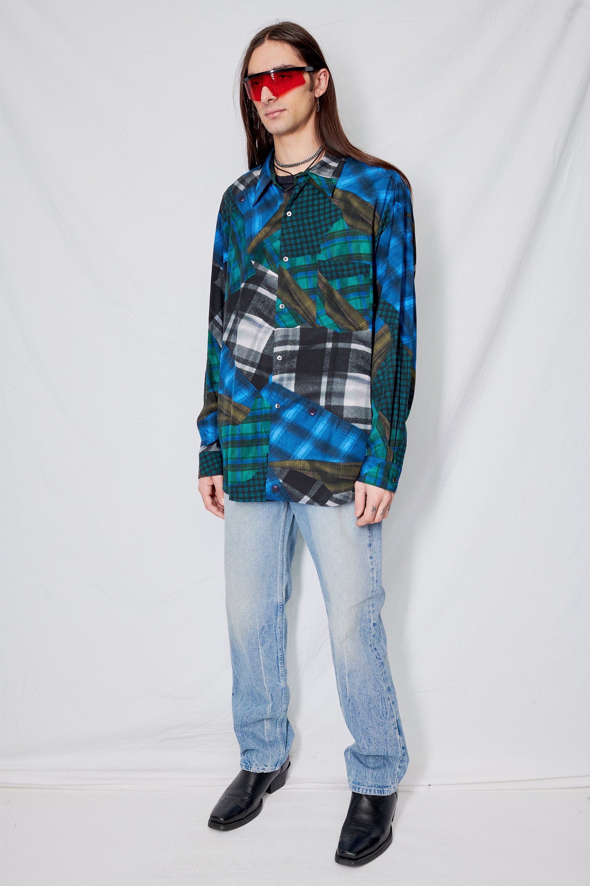 Mixed Flannel Print Rayon Classic Shirt