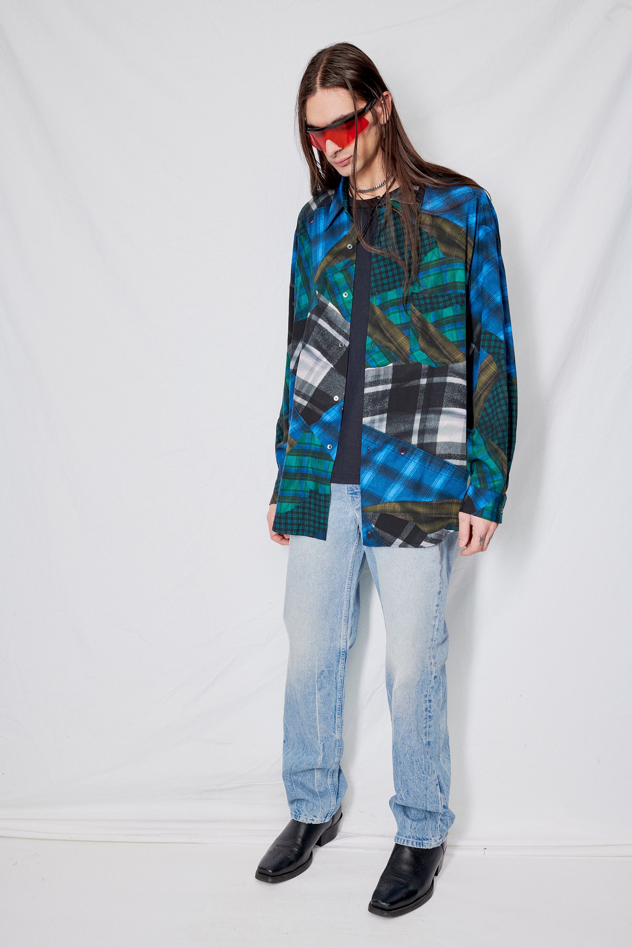 Mixed Flannel Print Rayon Classic Shirt