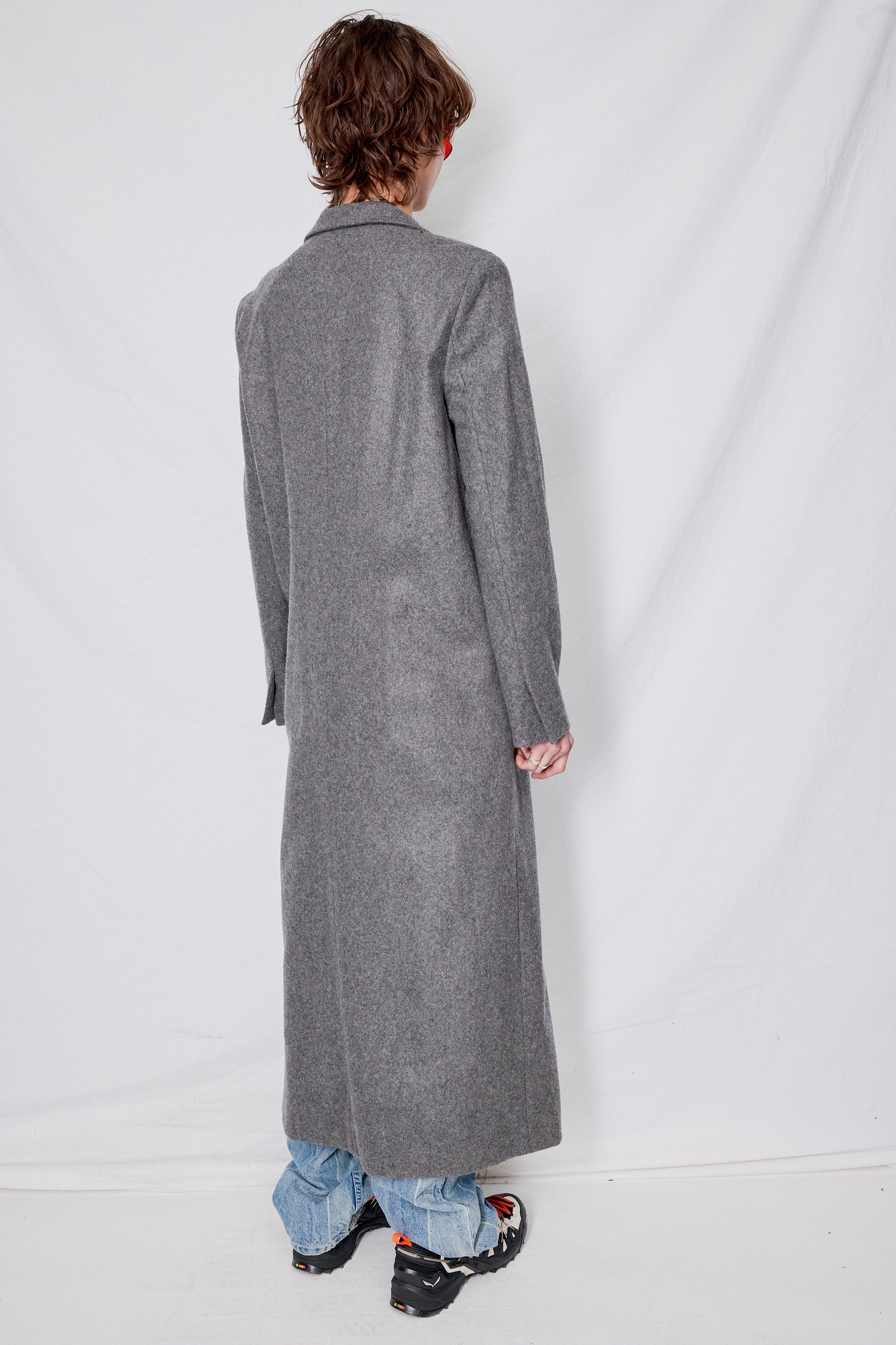 Grey Wool Long Collar Coat