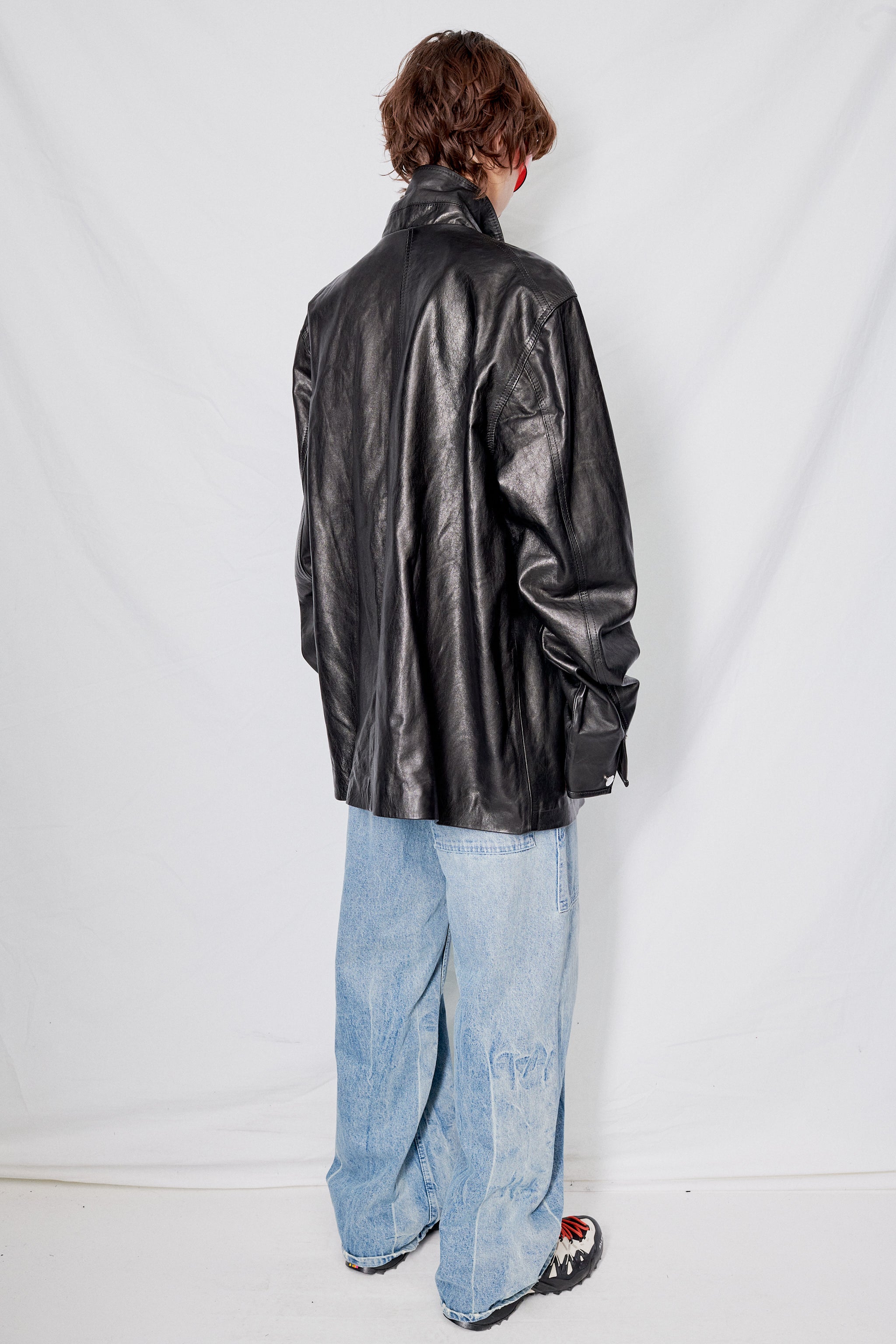 Black Leather Fireman Field Coat