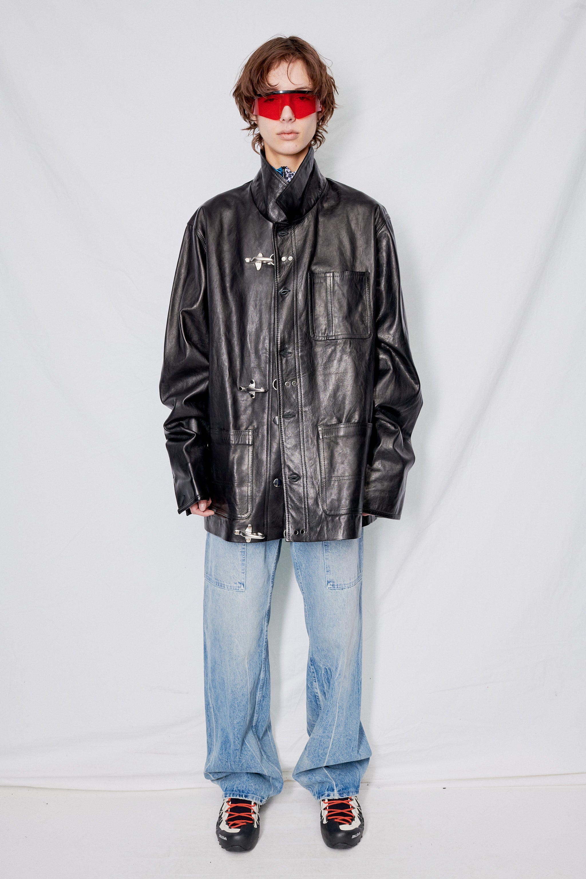 Black Leather Fireman Field Coat