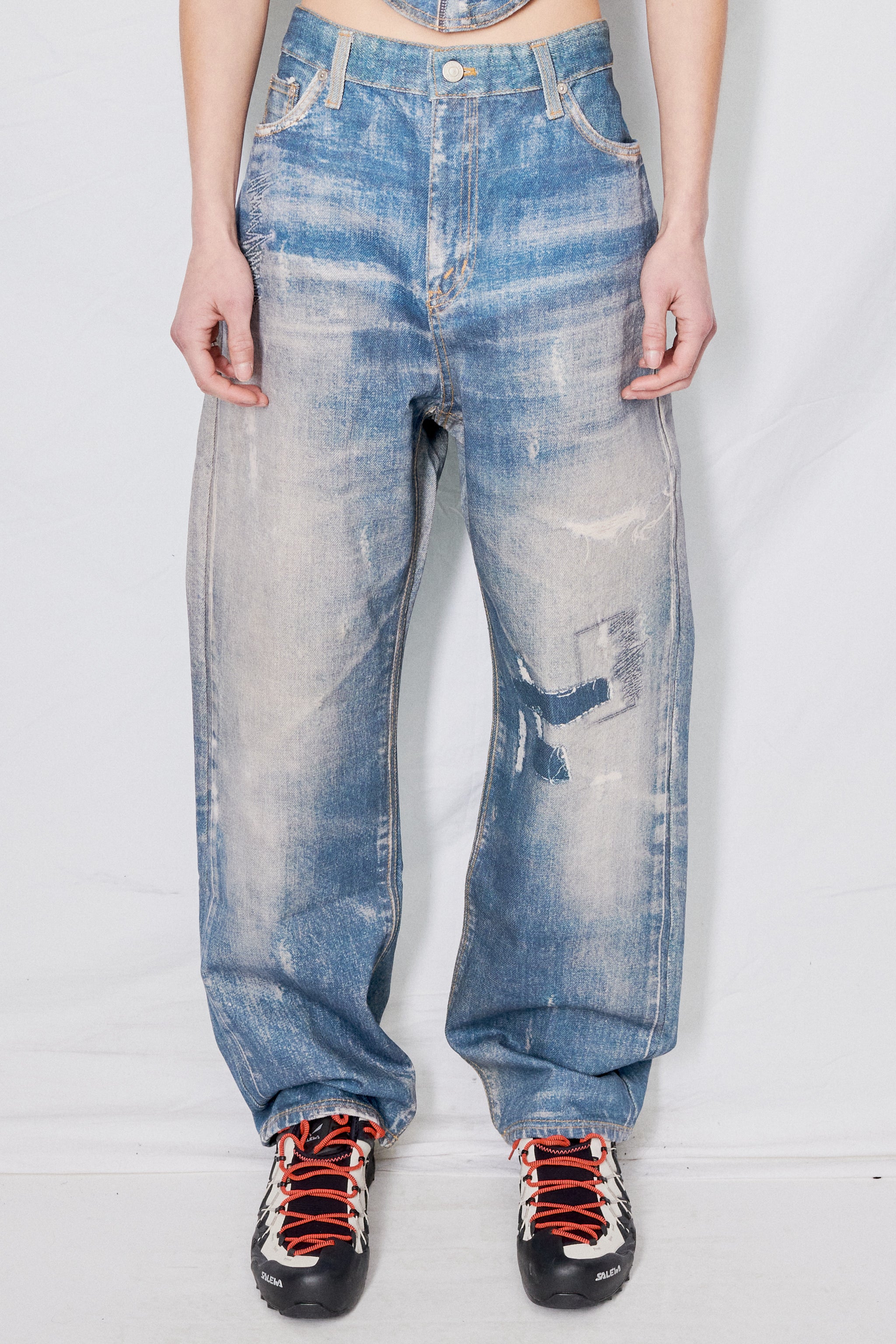 Denim Blue Jean Effect Pants