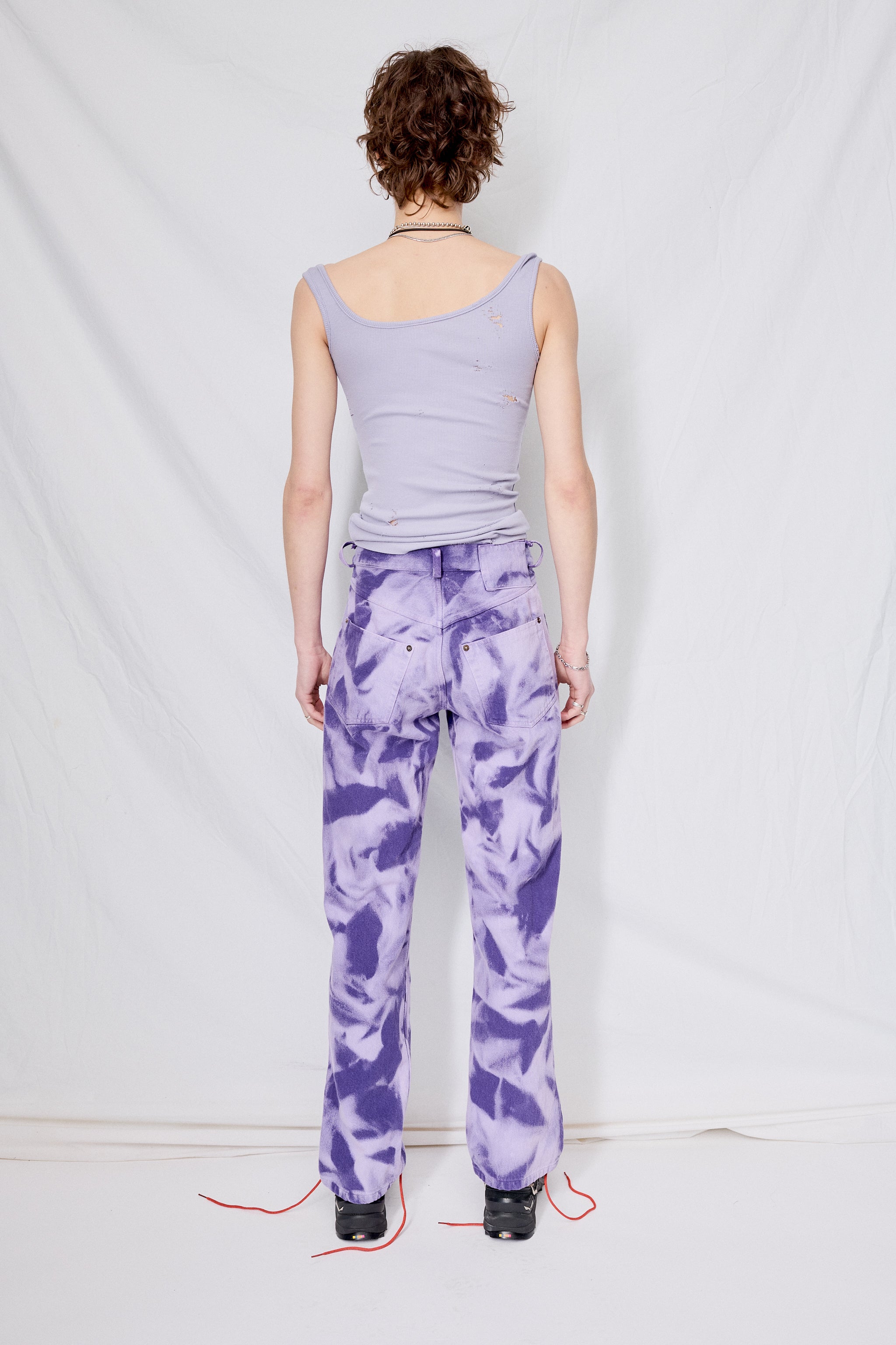 Dark Lilac Bleach Dyed Denim Five Pocket Jeans