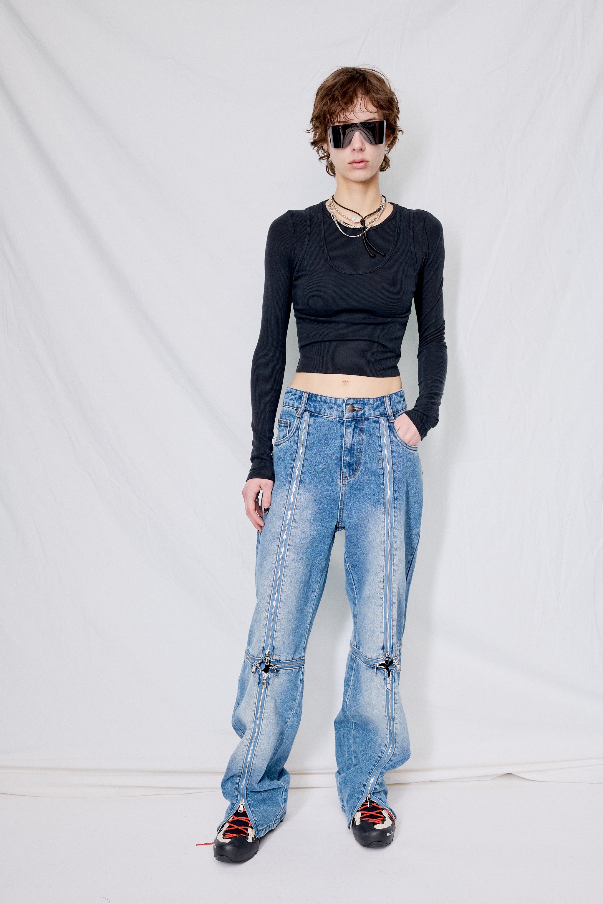 Black Ribbed Jersey Double Layer Crop Top