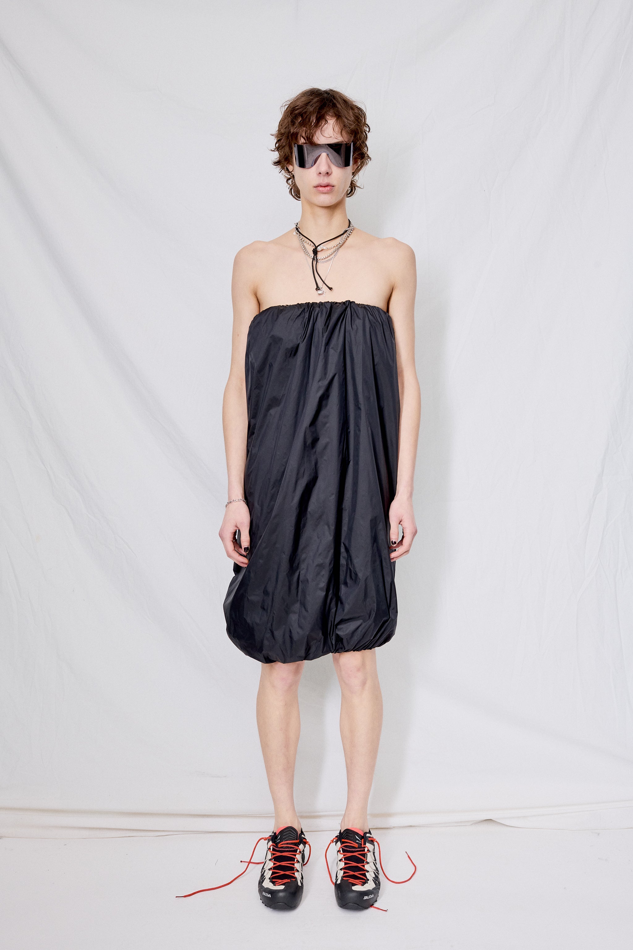 Black Shirring Two-Way Dress