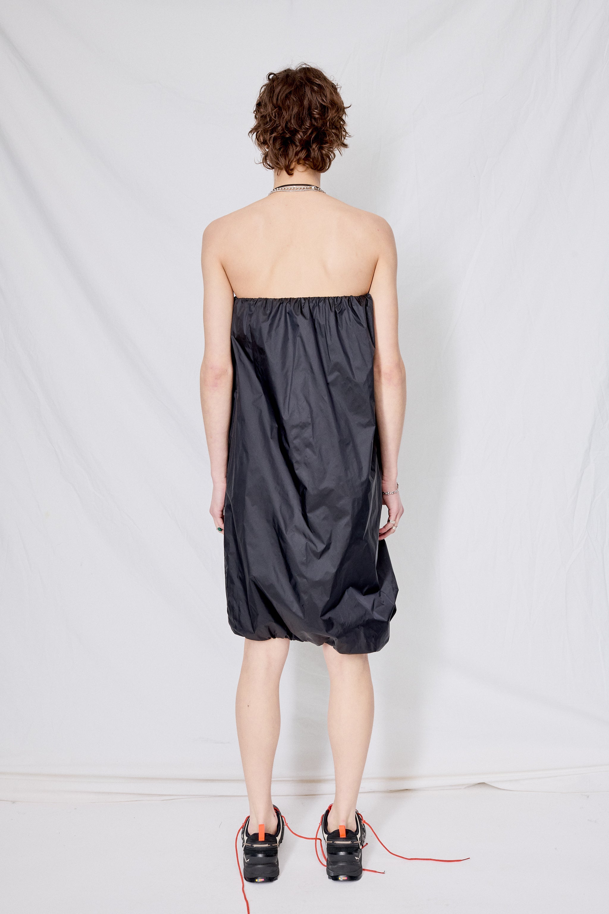 Black Shirring Two-Way Dress