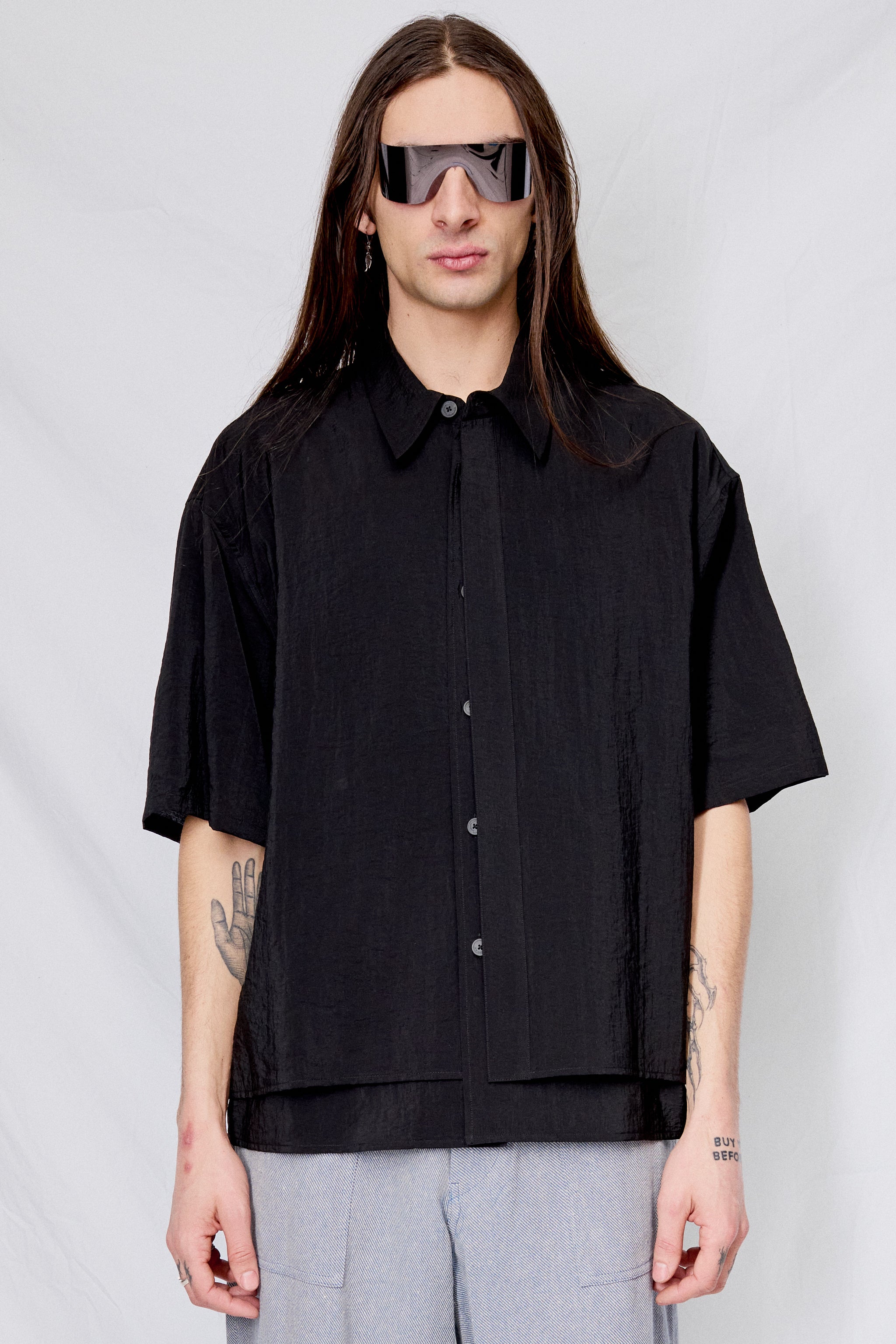 Black Double Layered Short Sleeve Shirt
