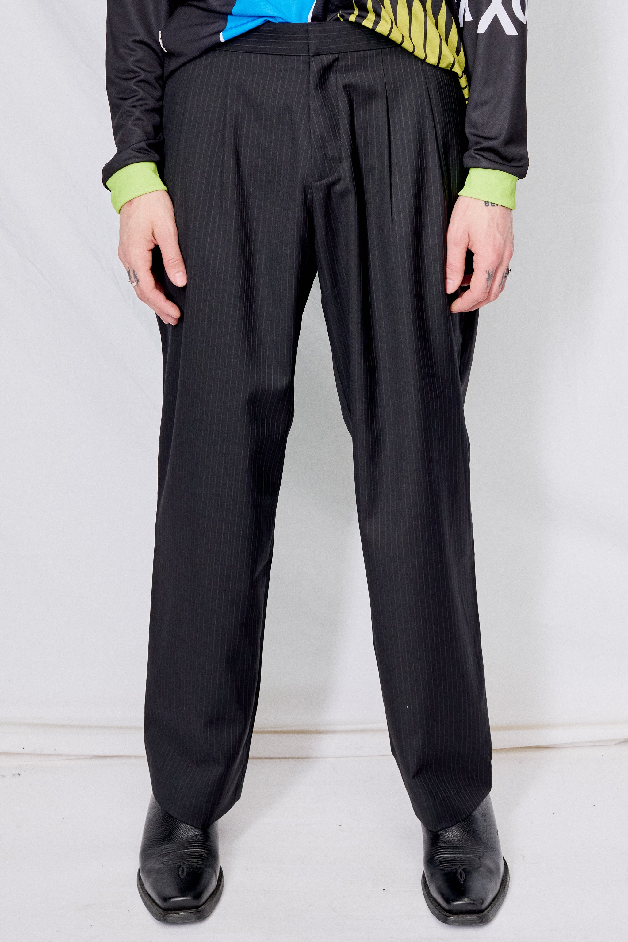 Black Pinstripe Double Pleat Trouser