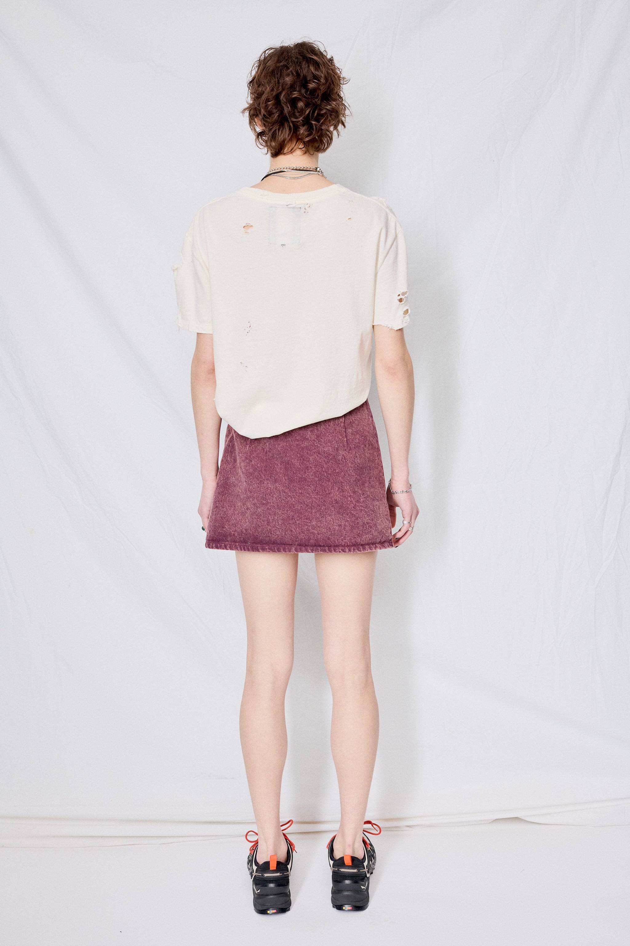 Oxblood Stonewashed Denim Mini Skirt