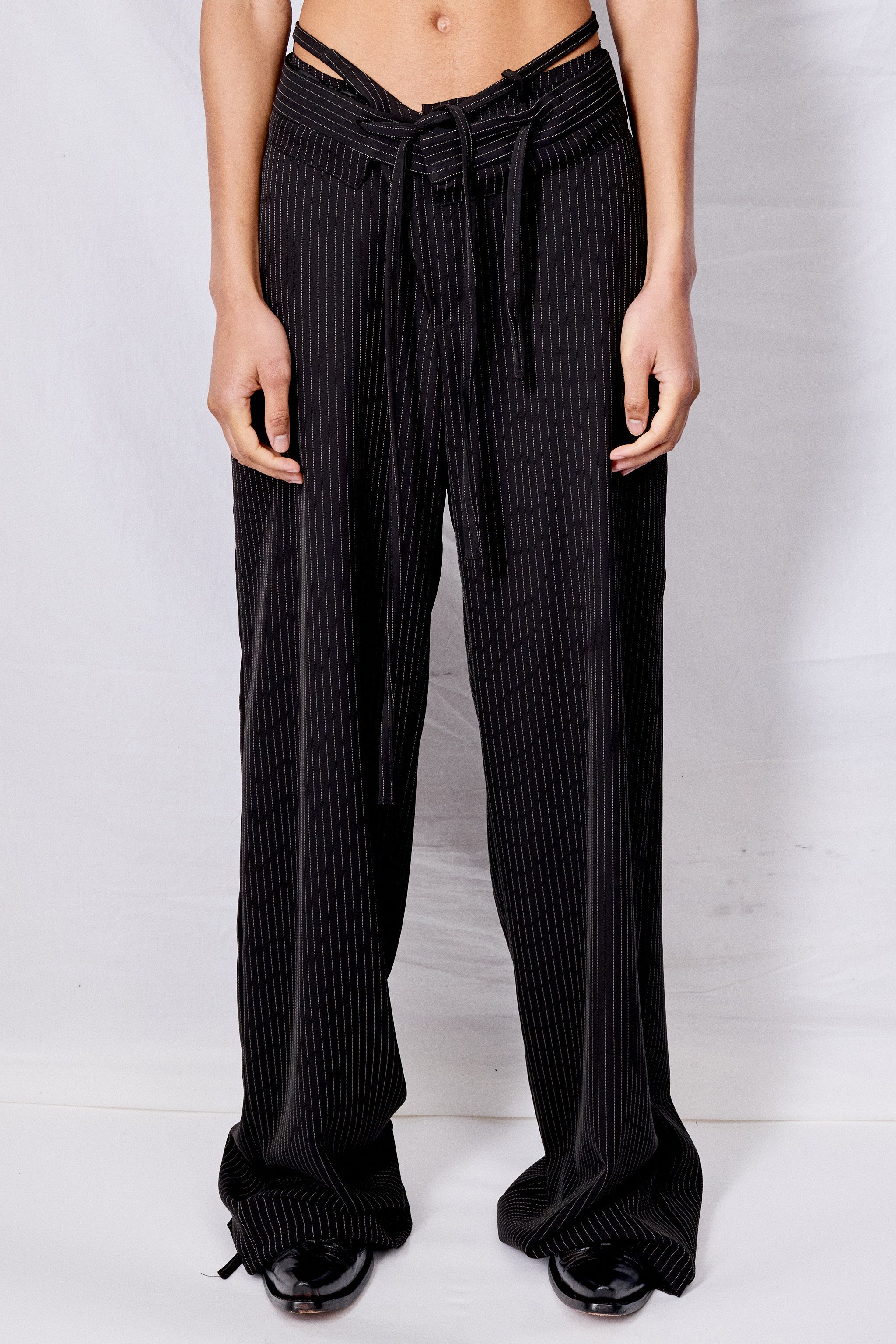 Pinstripe Double Fold Suit Trousers