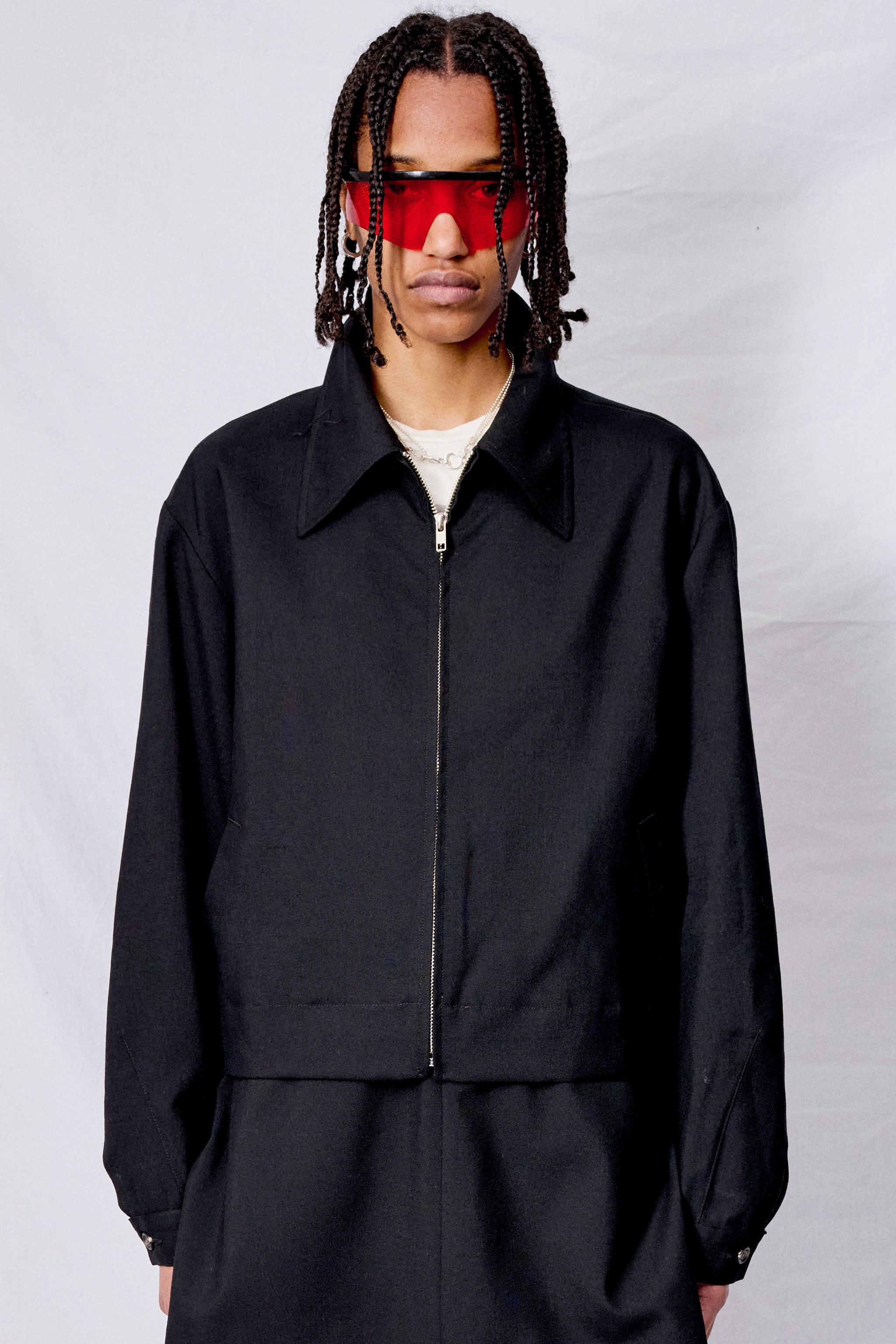Black Suiting Crop Zip Jacket
