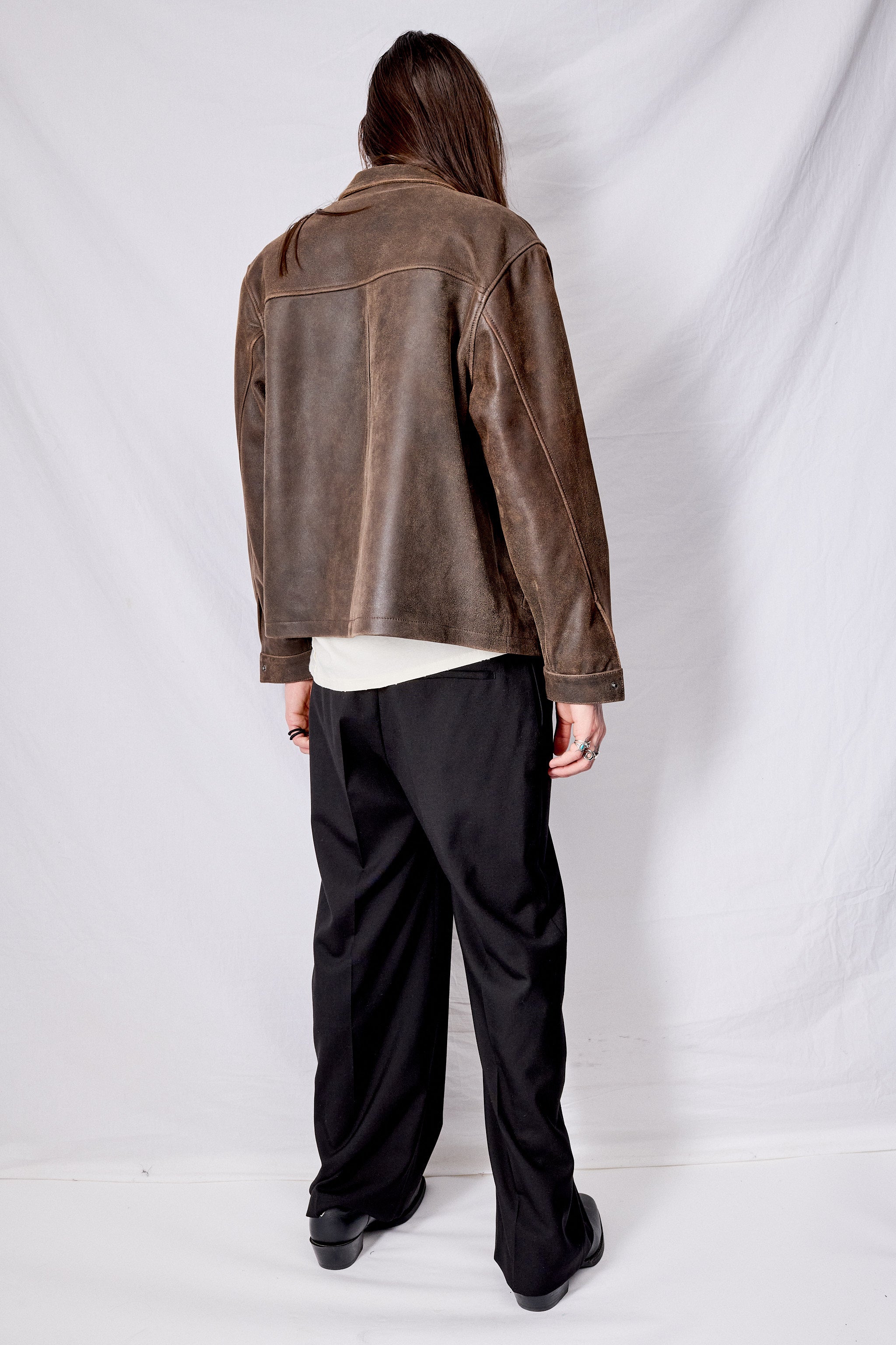 Brown Cracked Leather Zip Jacket