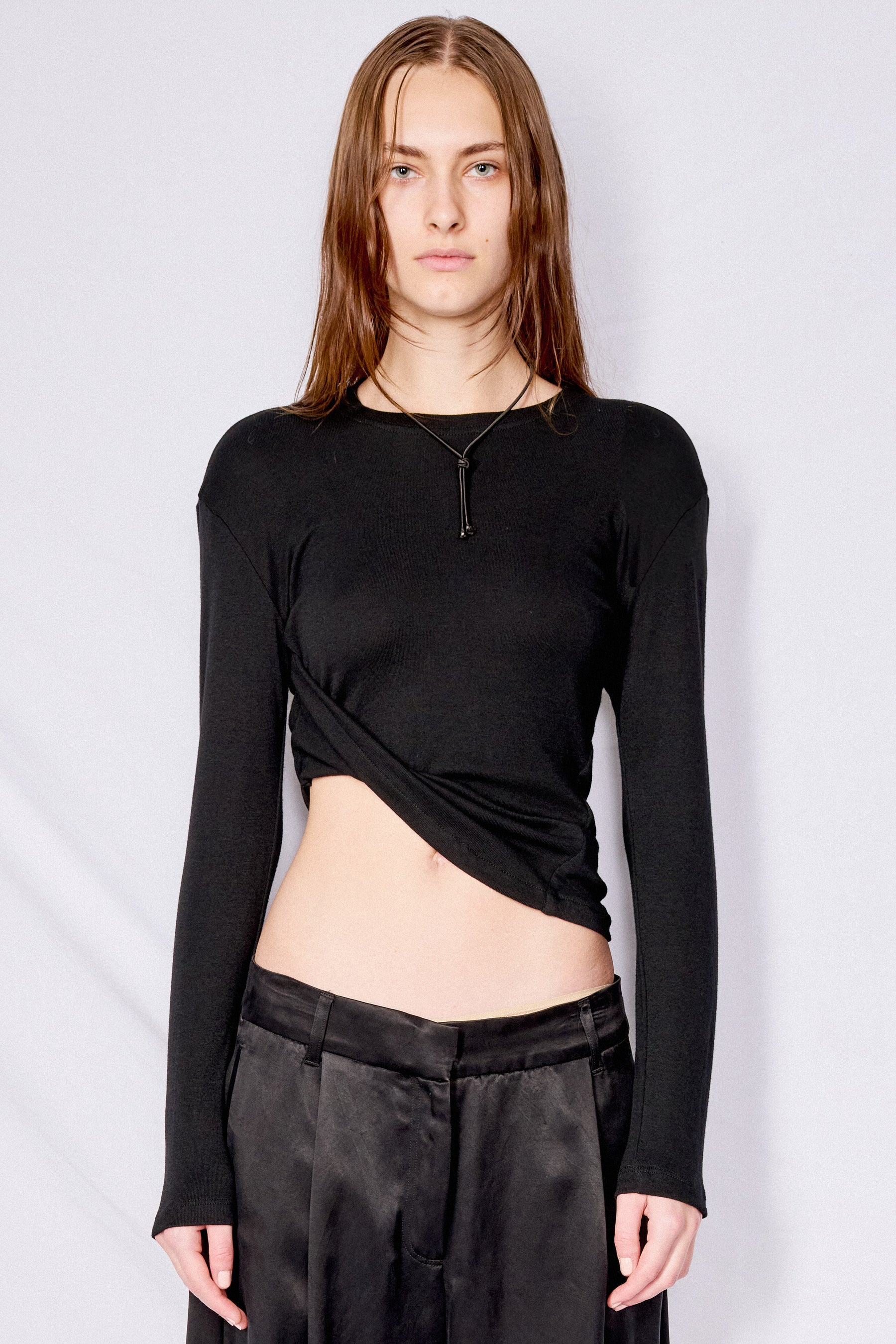 Black Bamboo Twisted Long Sleeve Tee
