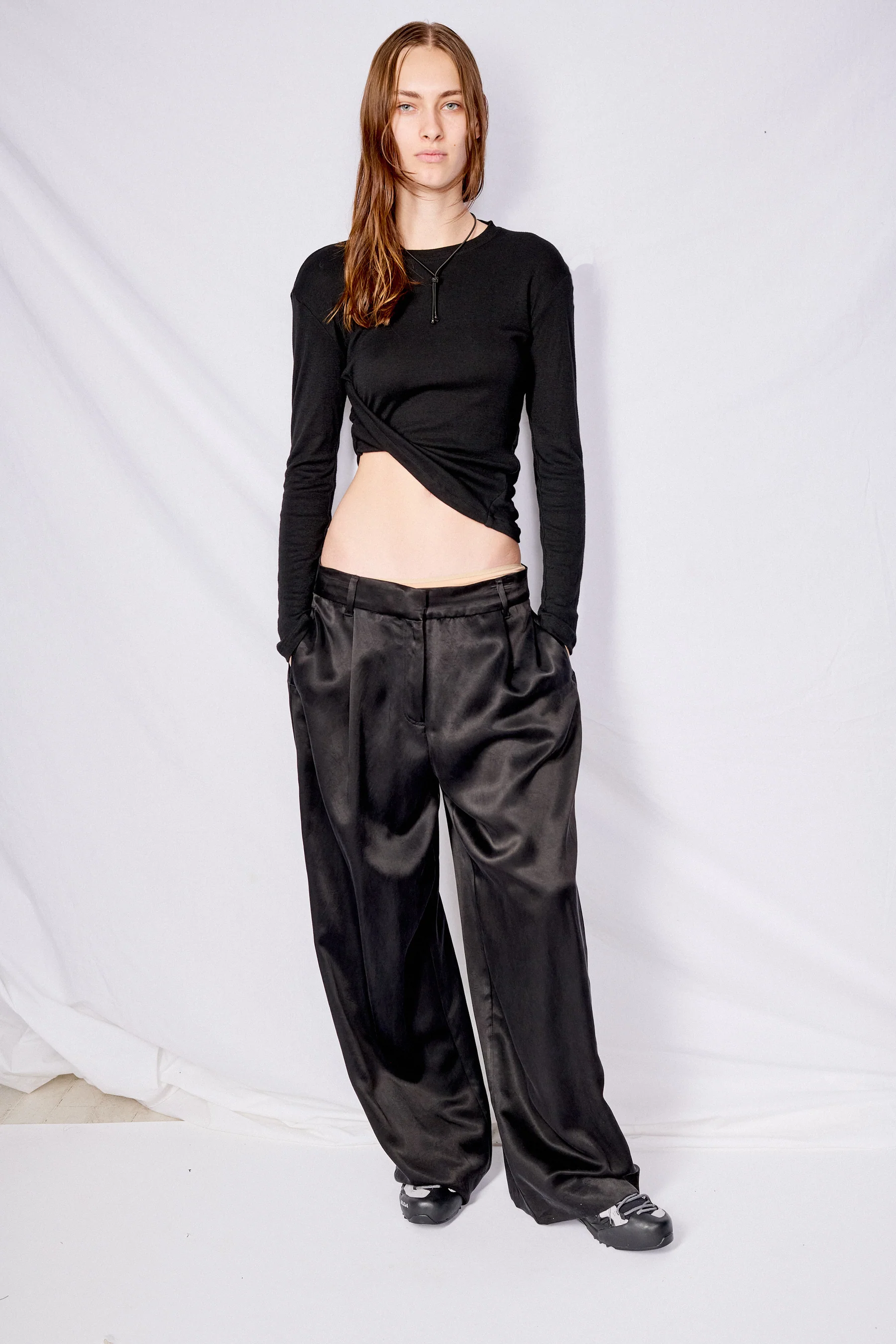 Black Bamboo Twisted Long Sleeve Tee