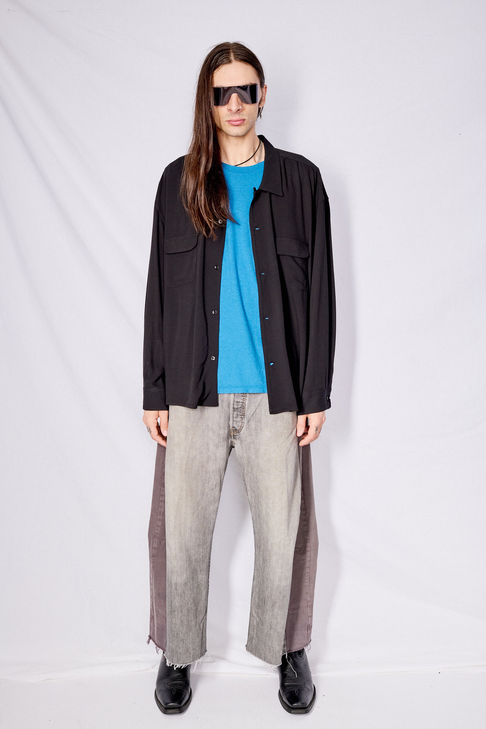 Black Crepe Crop Pocket Shirt