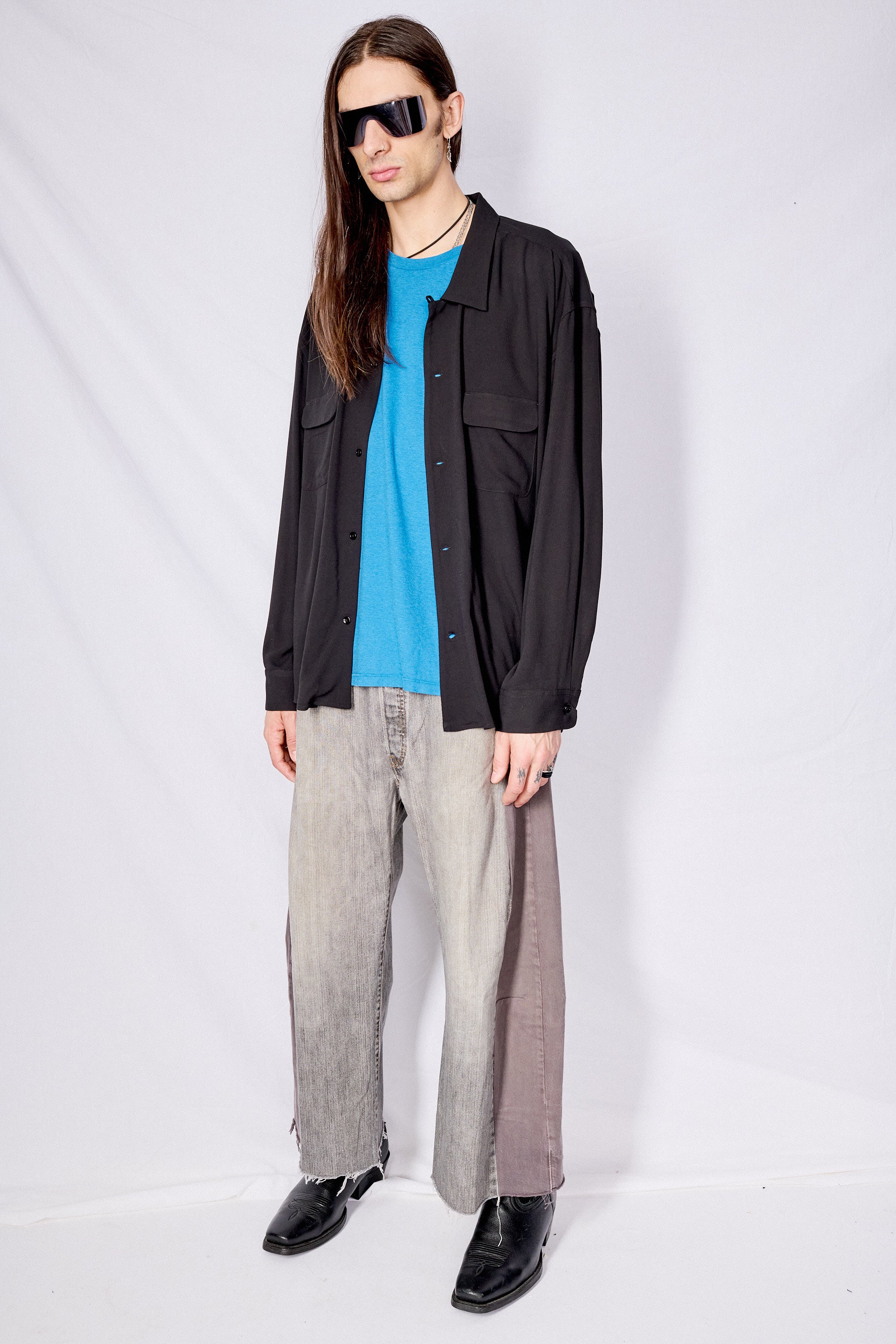 Black Crepe Crop Pocket Shirt