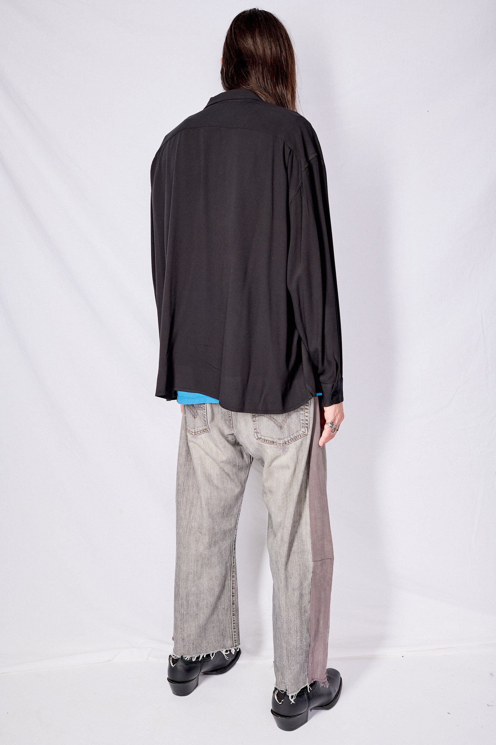 Black Crepe Crop Pocket Shirt