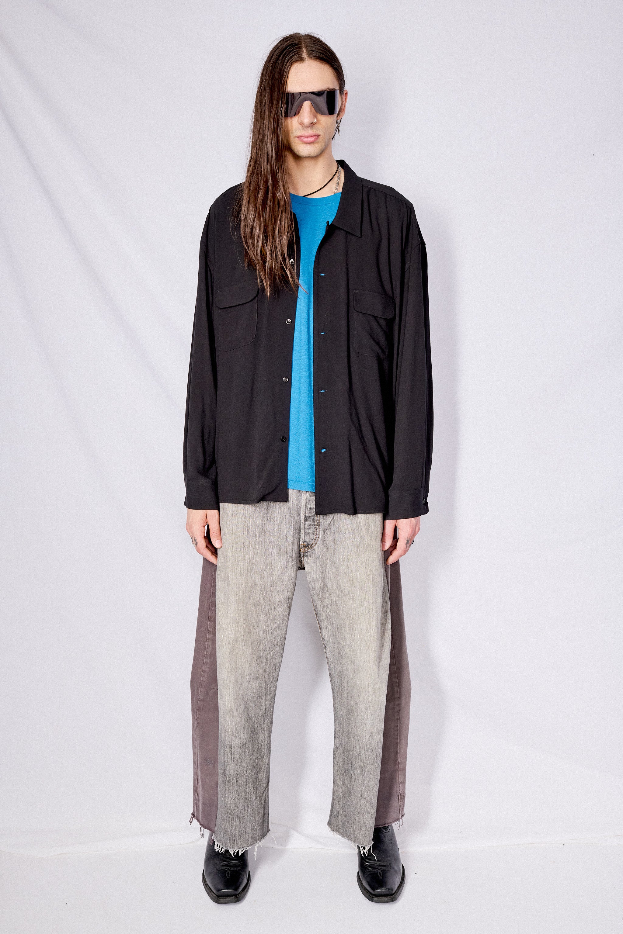 Black Crepe Crop Pocket Shirt