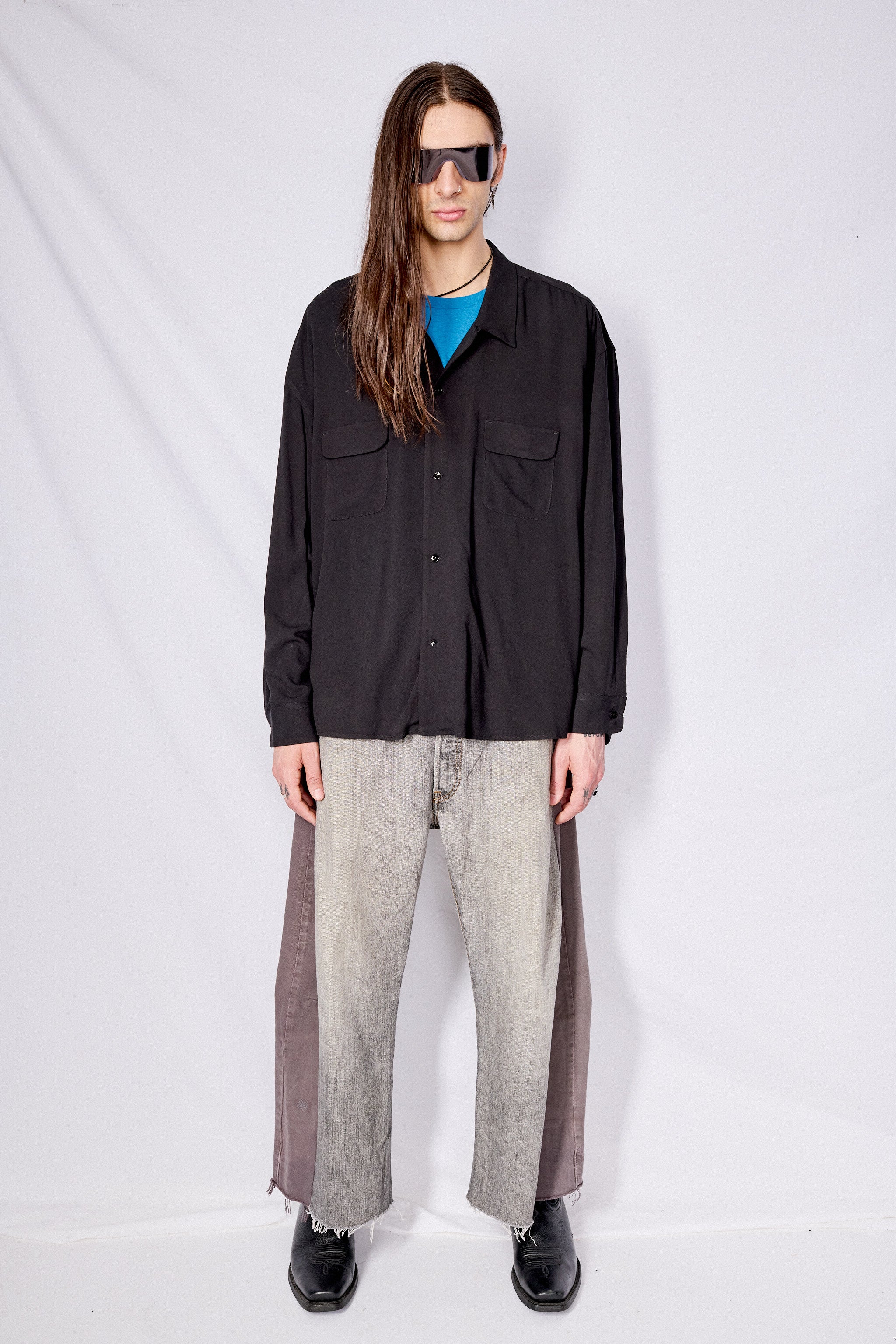 Black Crepe Crop Pocket Shirt