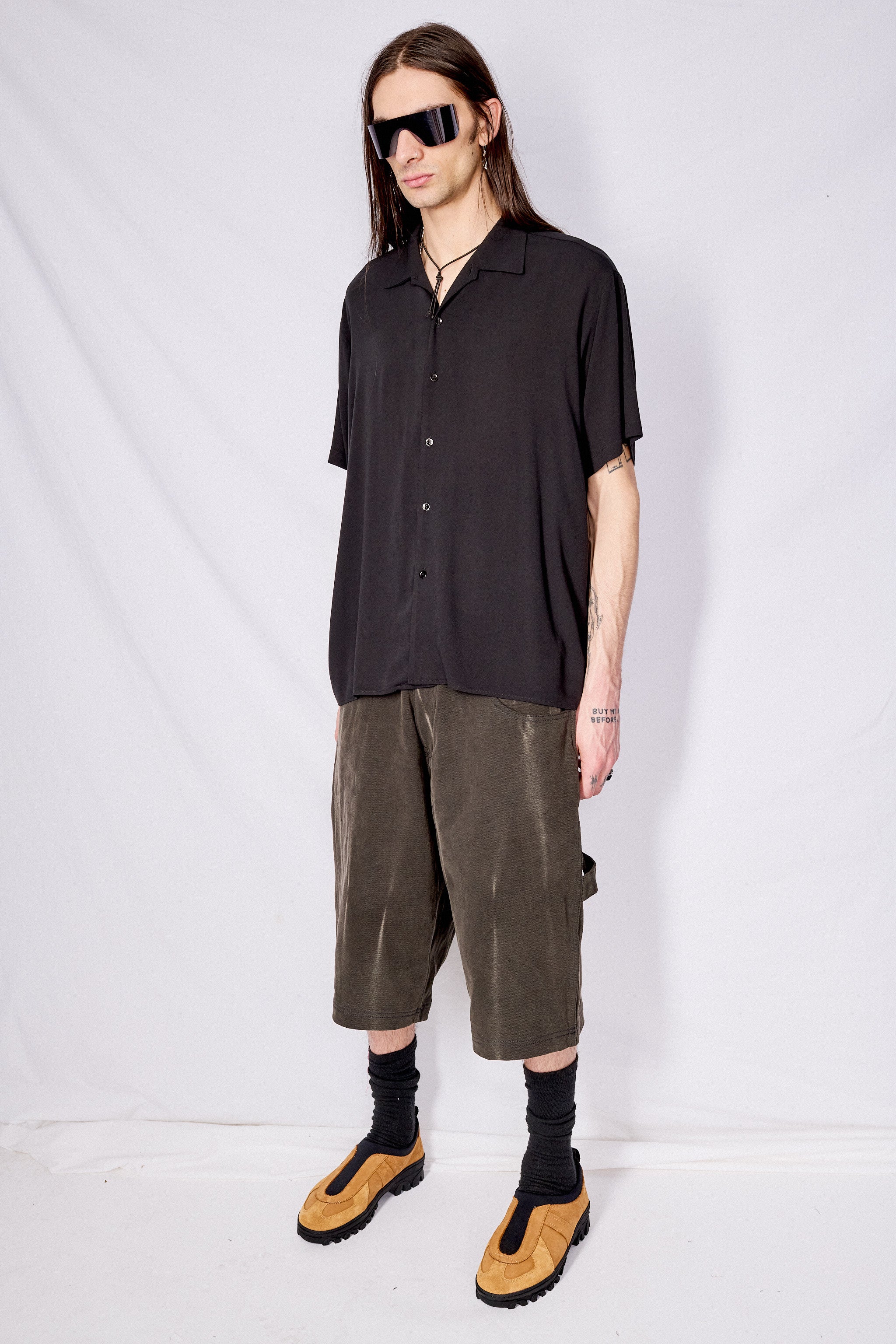Black Crepe Camp Shirt