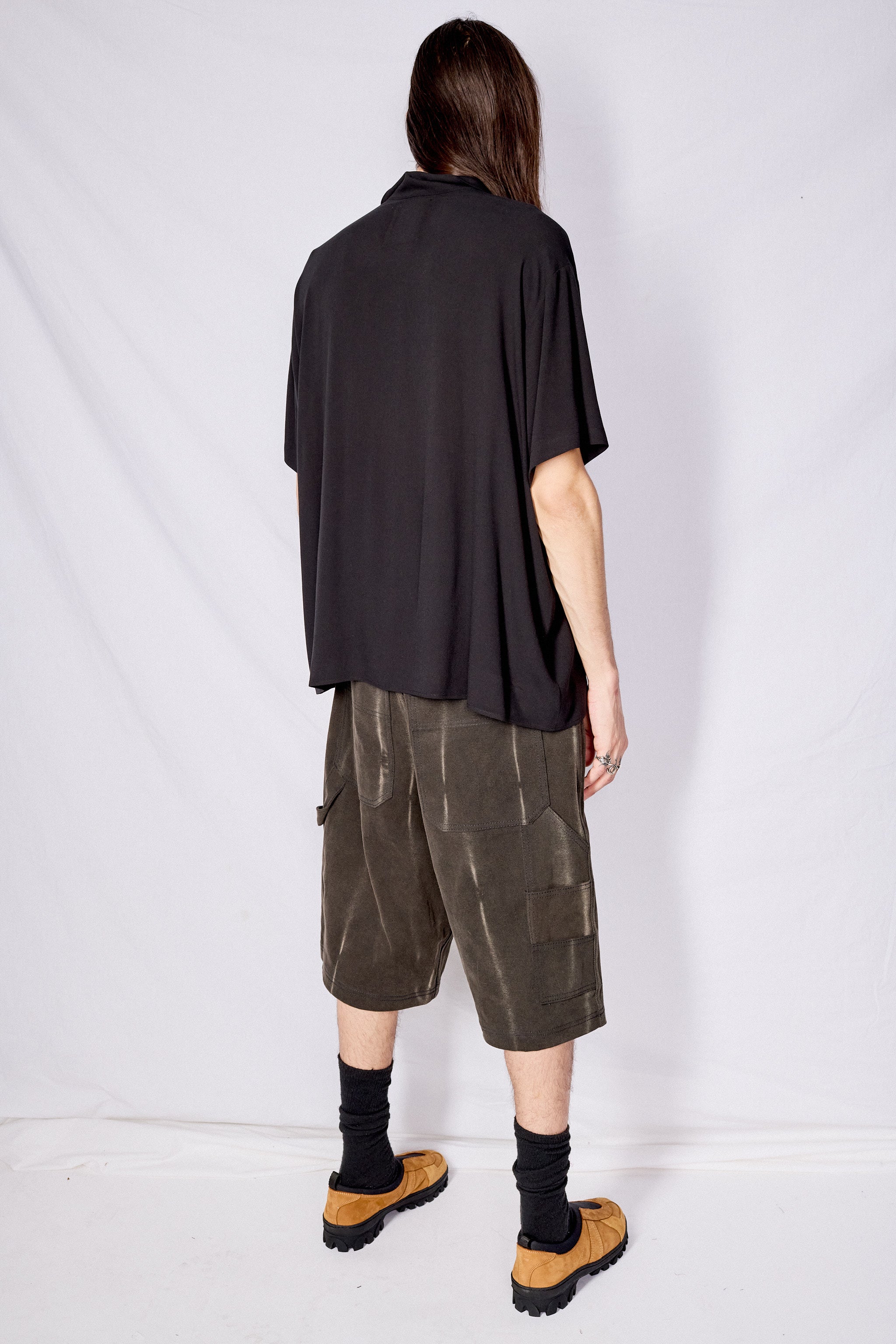 Black Crepe Camp Shirt