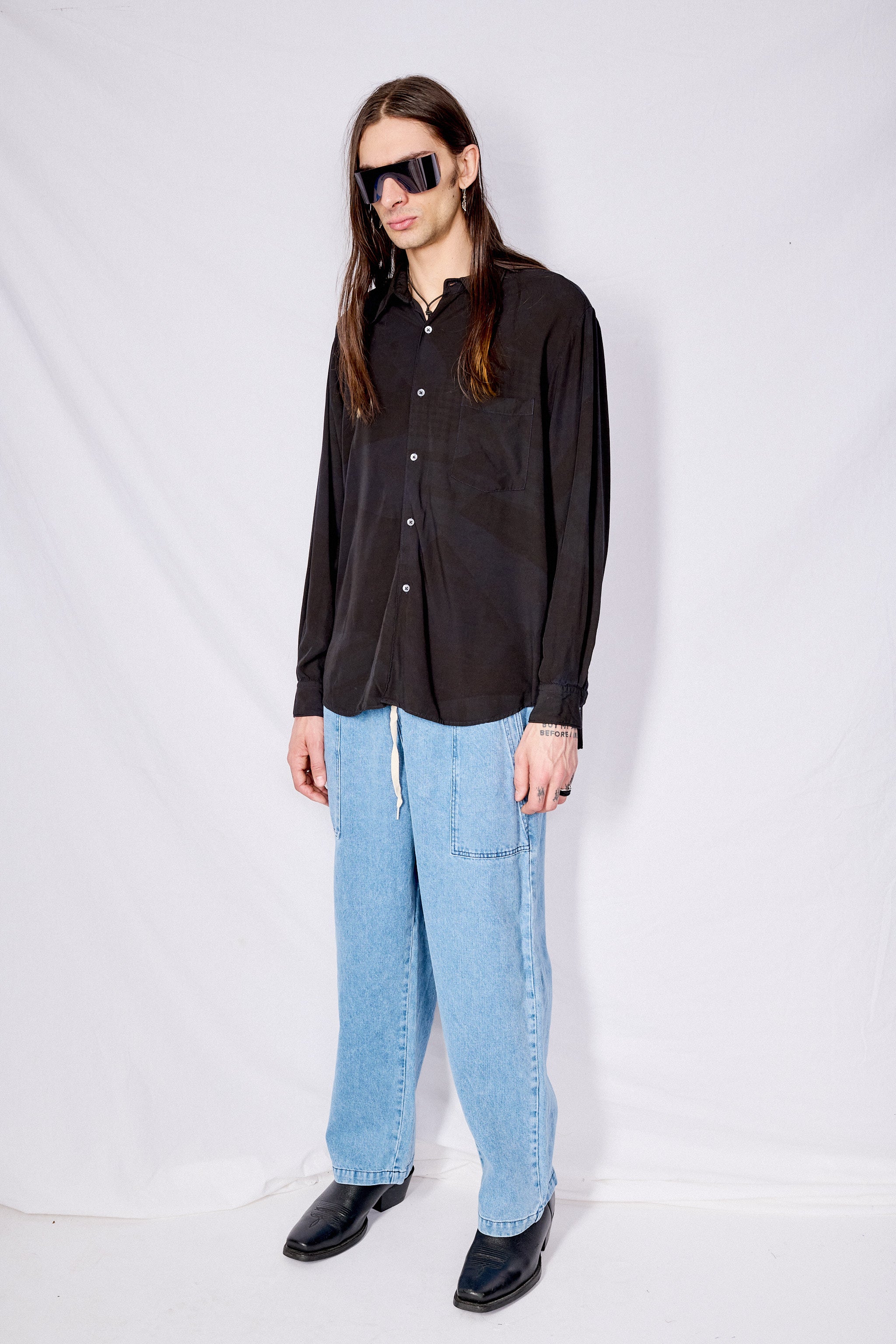 Black Overdyed Rayon Classic Shirt