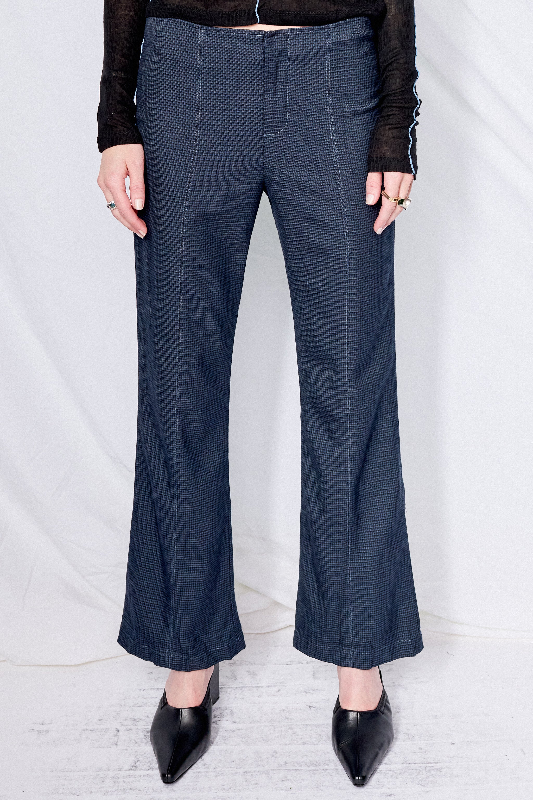Black Overdyed Houndstooth Suiting Flare Pant