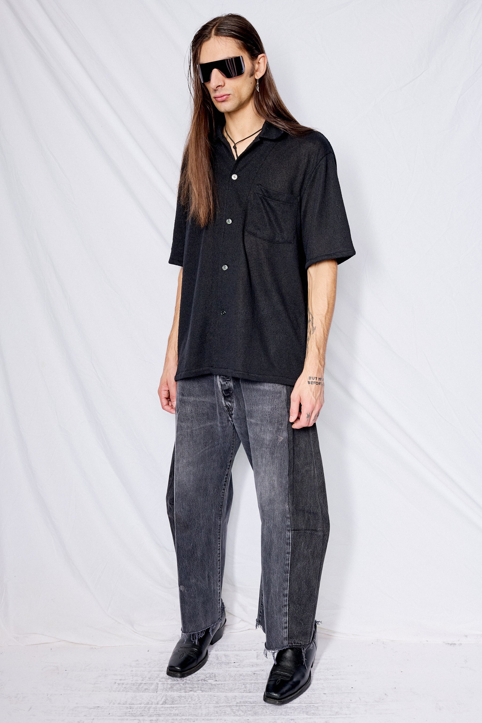 Black Boucle Box Shirt Shortsleeve