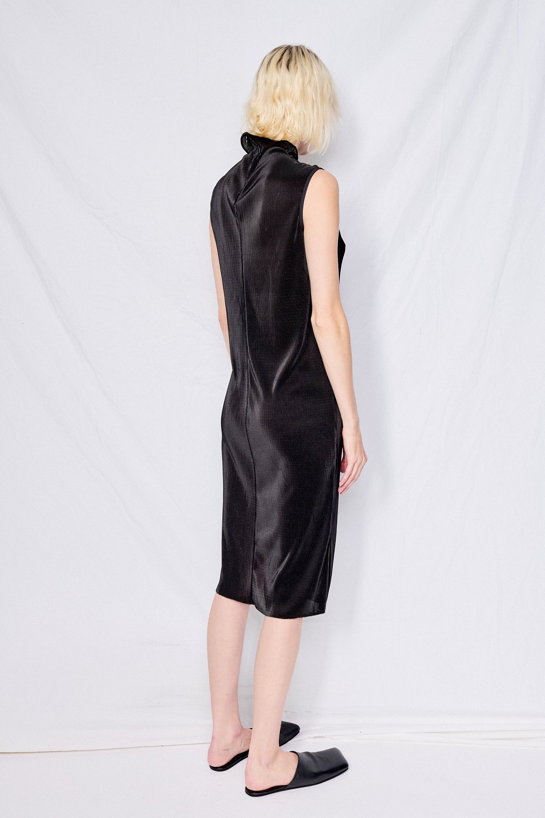 Black Plisse Sleeveless Mockneck Dress - Assembly New York S Black Plisse Sleeveless Mockneck Dress - Assembly New York S