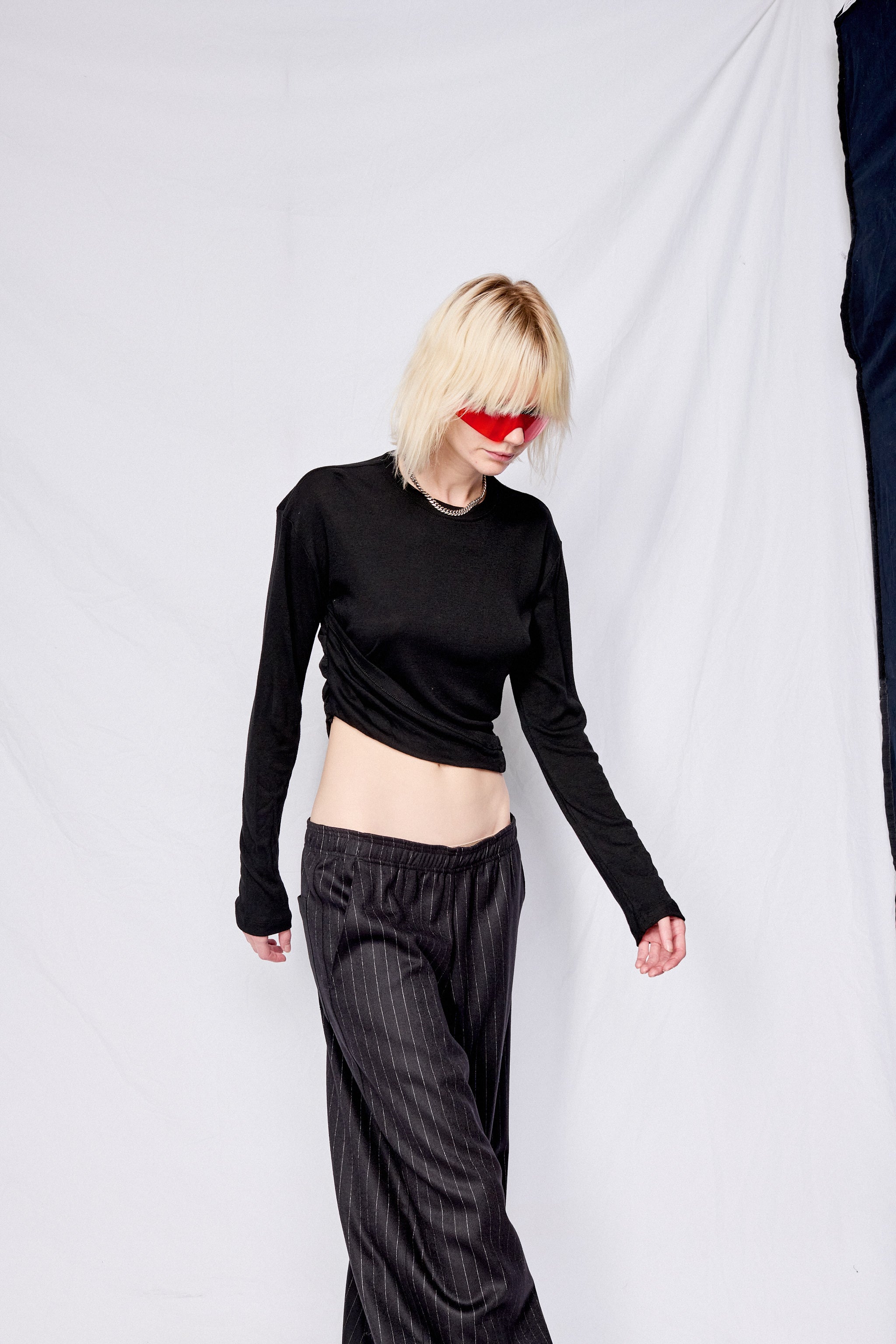 Black Bamboo Twisted Long Sleeve Tee