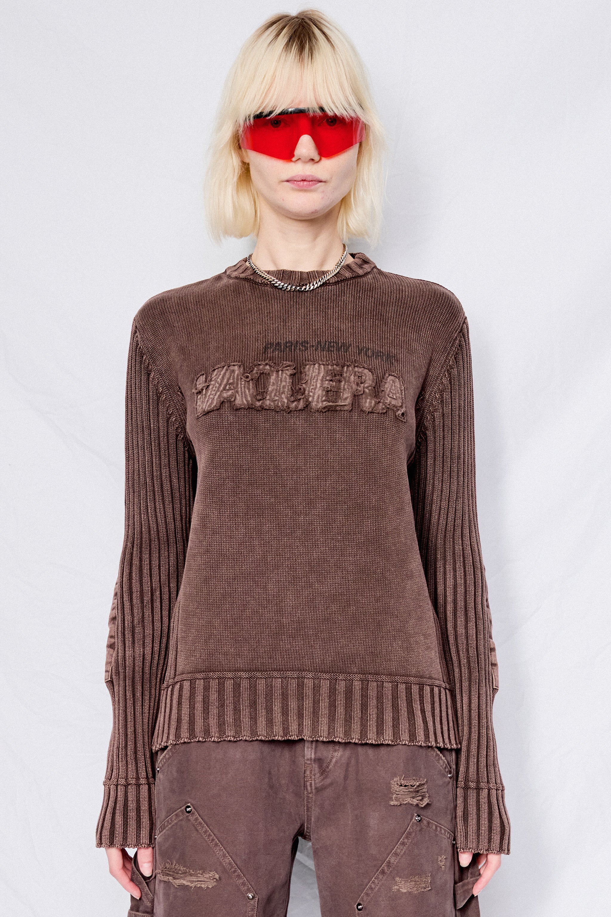 Brown Rib Knit Sweater