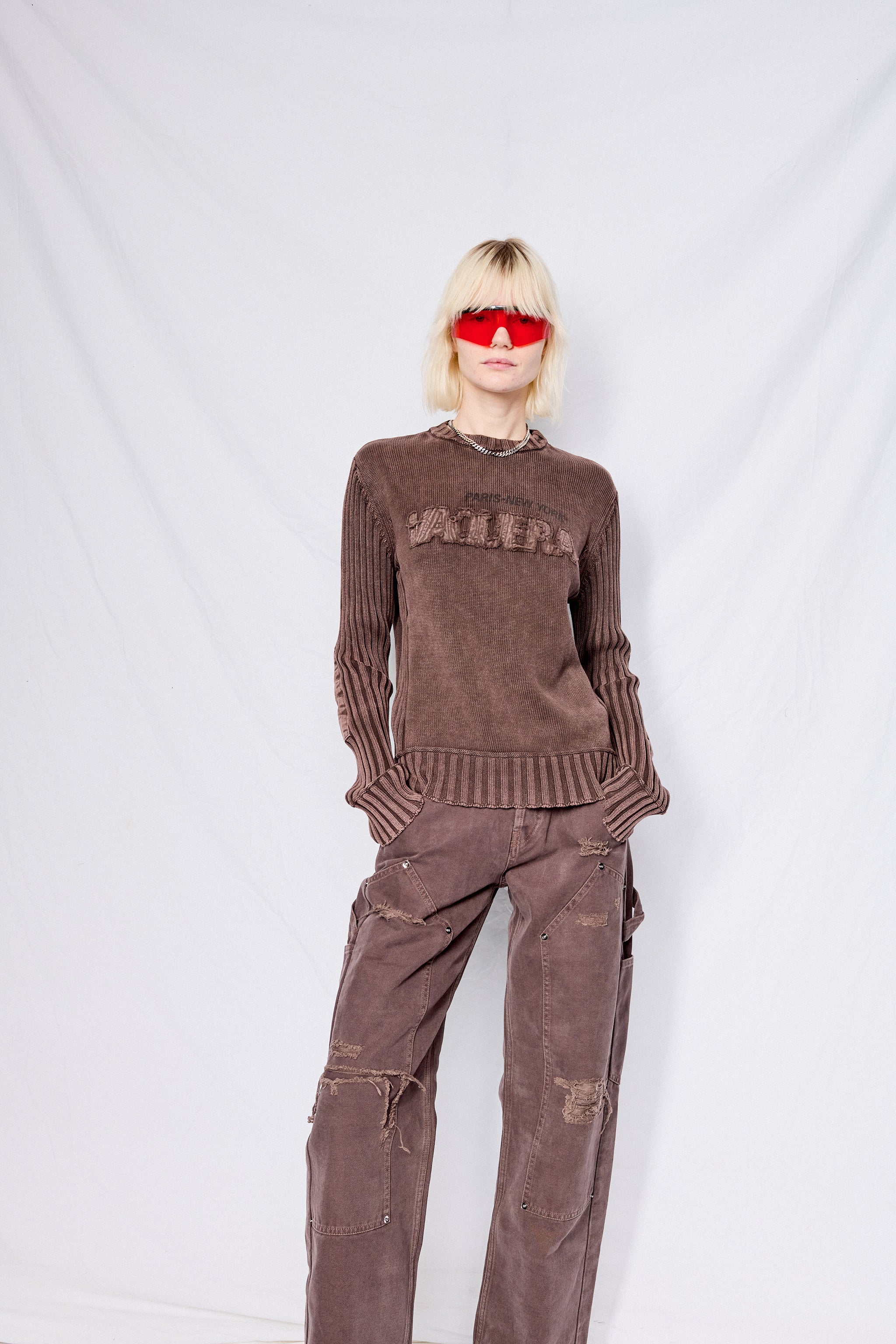 Brown Rib Knit Sweater
