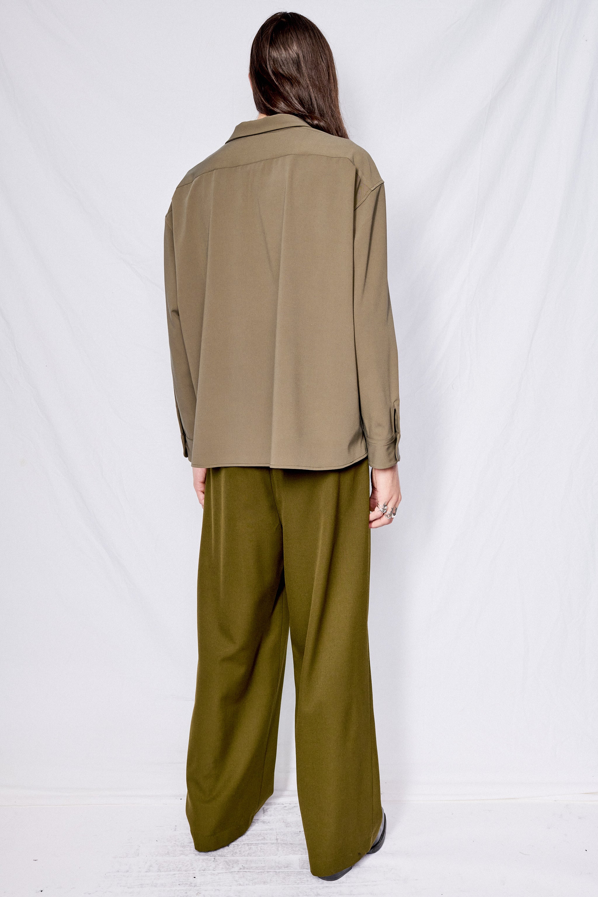 Olive Gabardine Crop Pocket Shirt