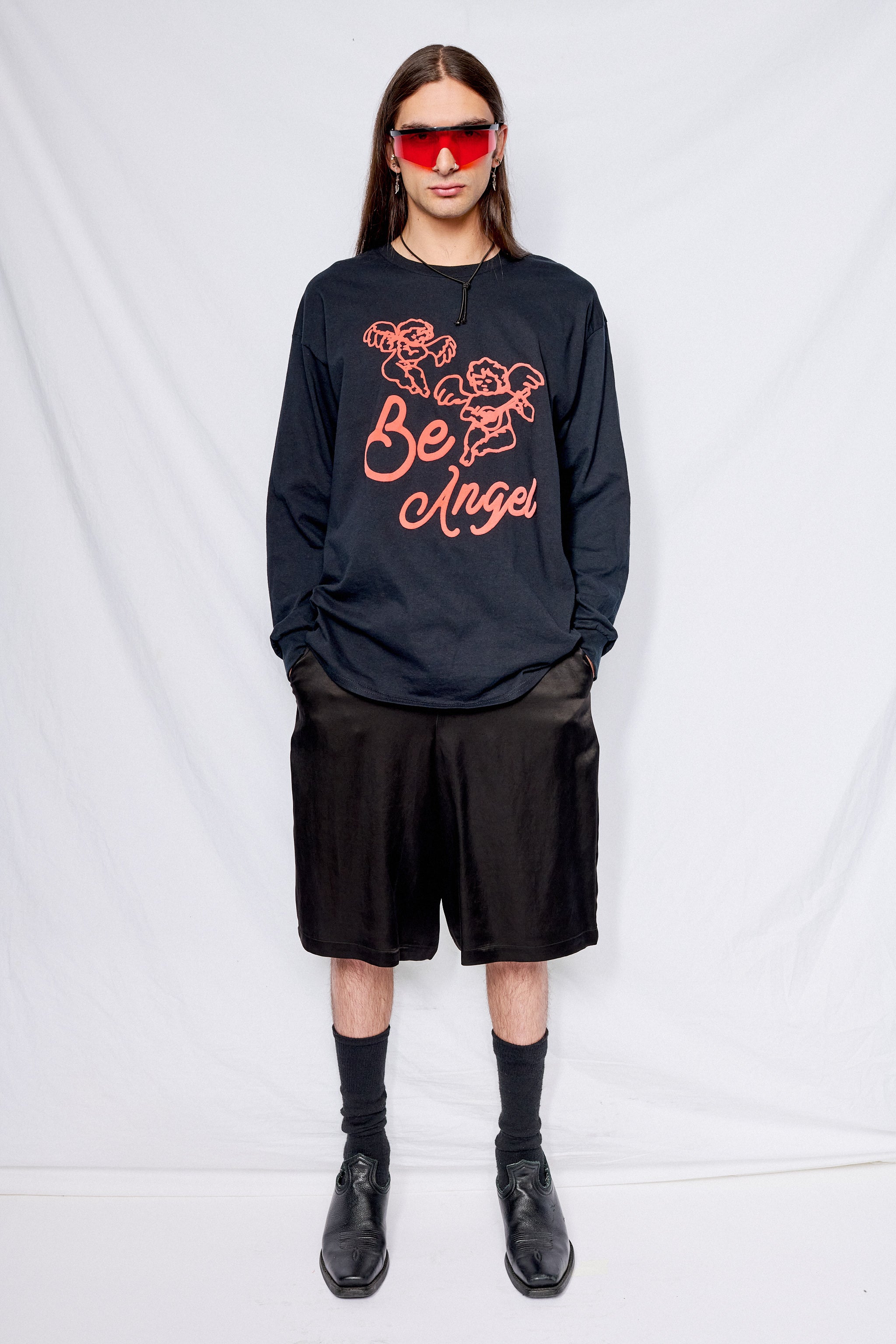 Black Cupro Long Short