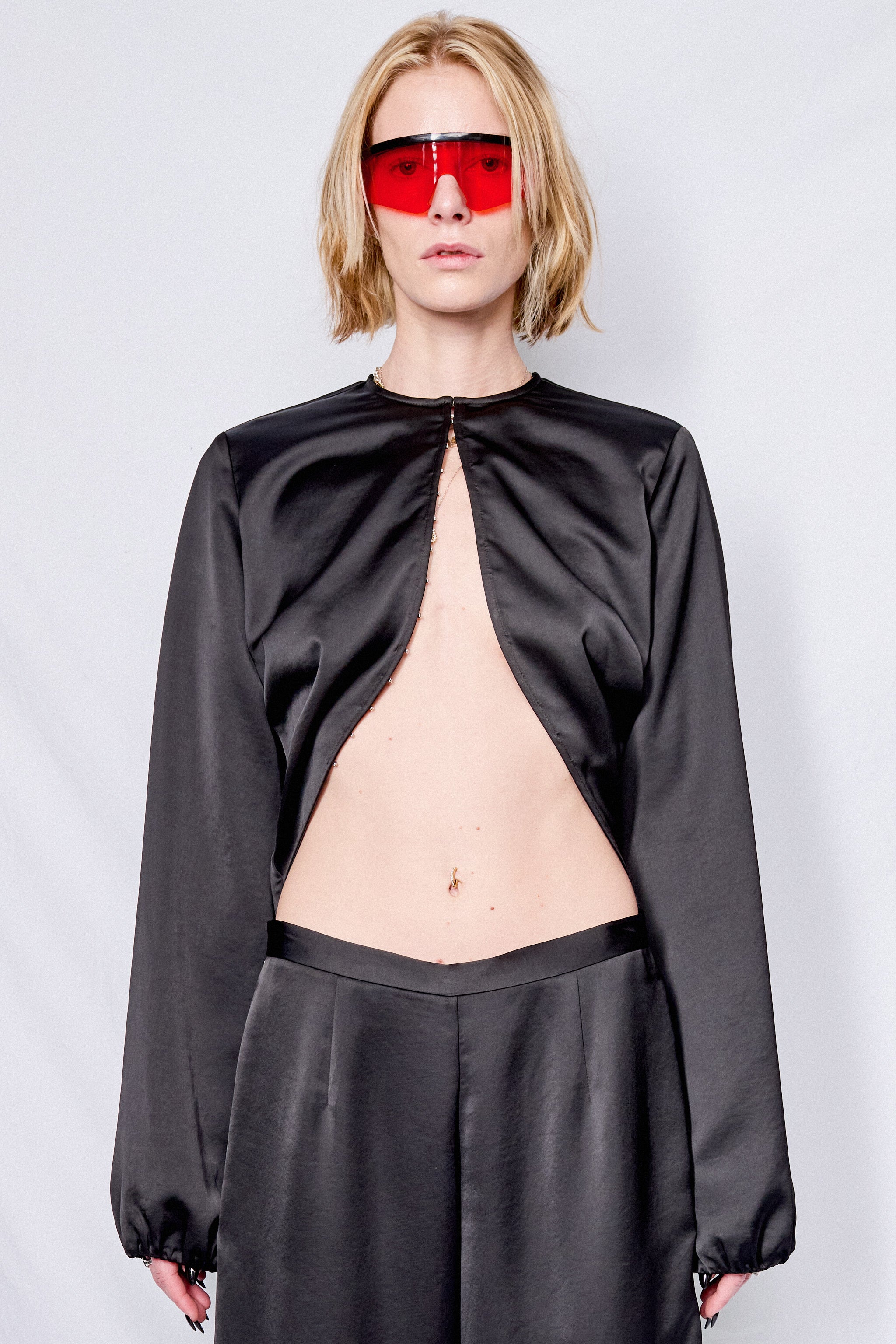 Black Satin Draped Top