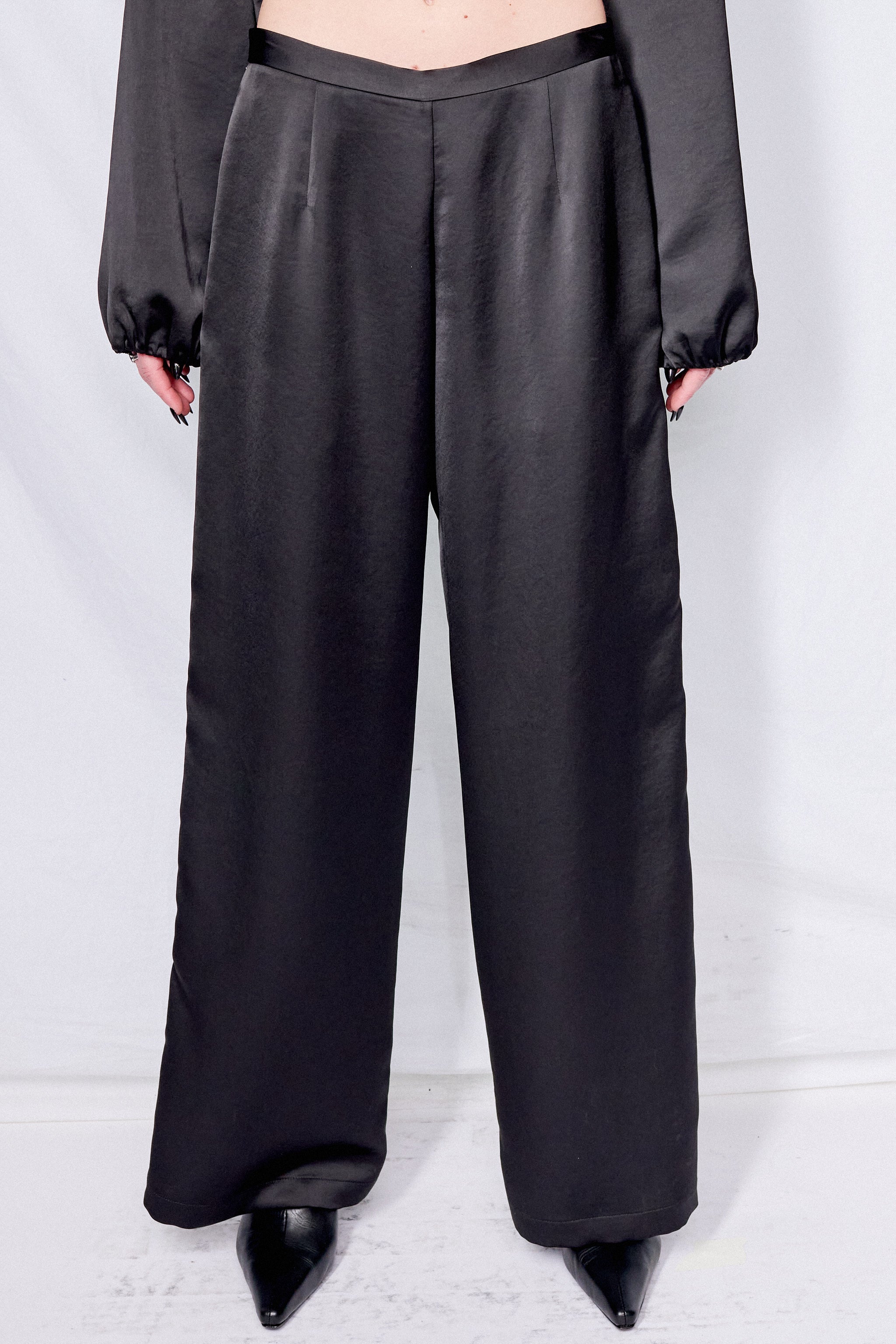 Black Satin Hook Side Clean Pant