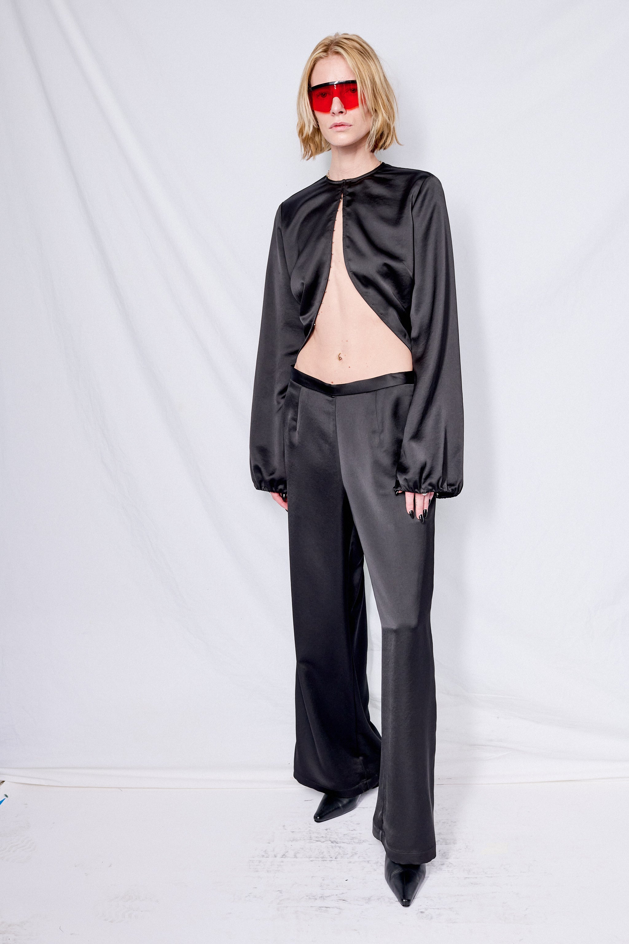 Black Satin Draped Top