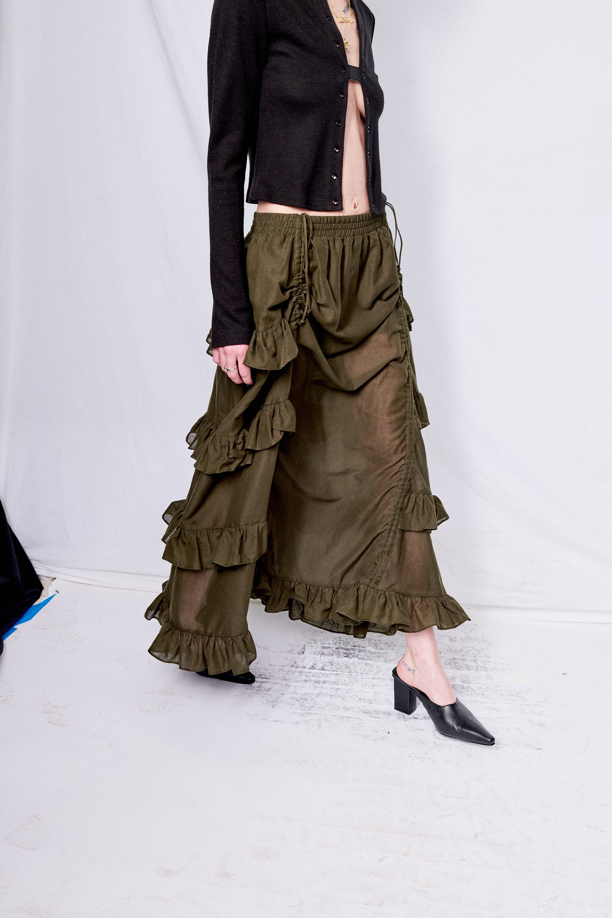 Dark Green Cotton Ruffle Skirt