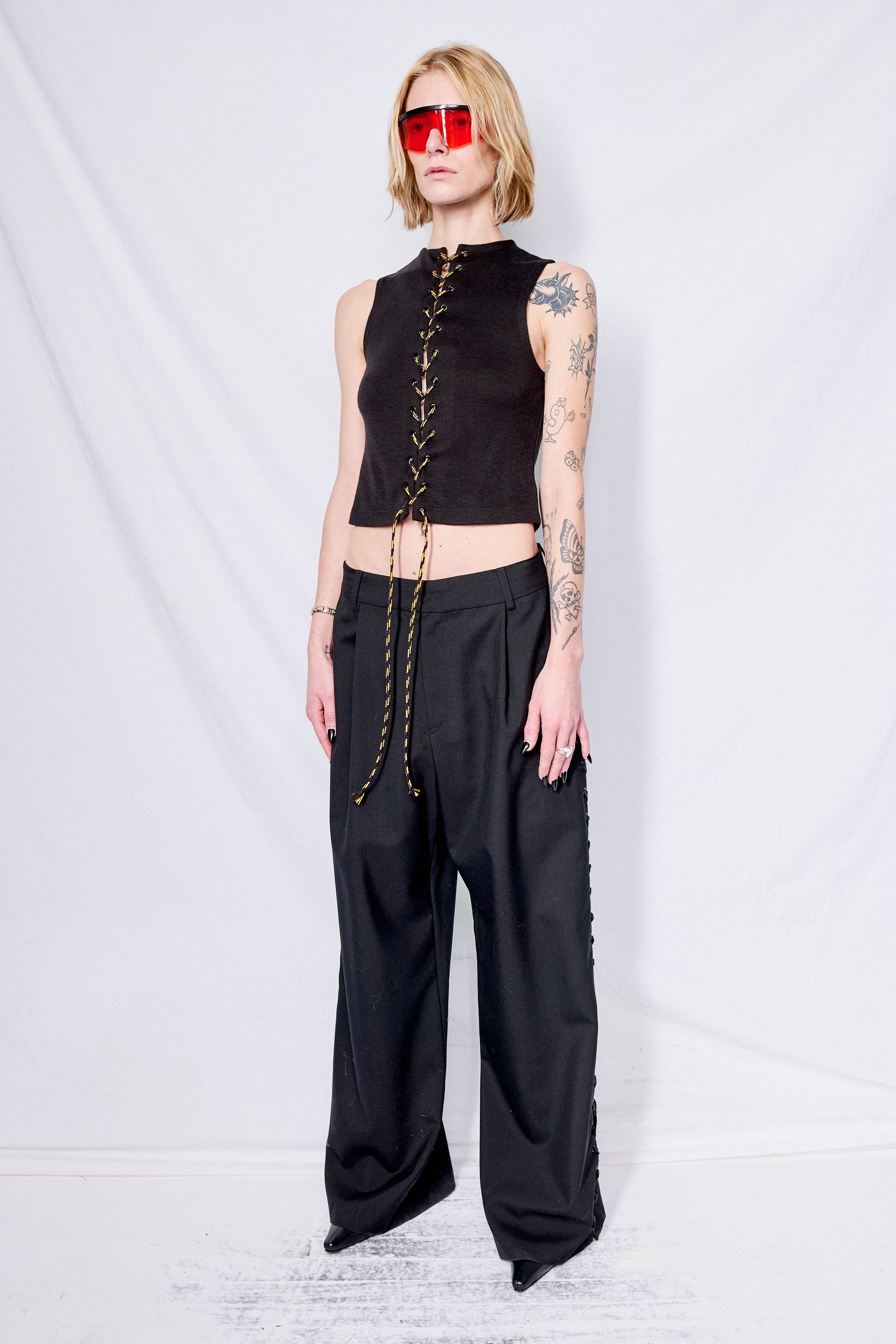 Black Ponte de Roma Laced Sleeveless Mockneck