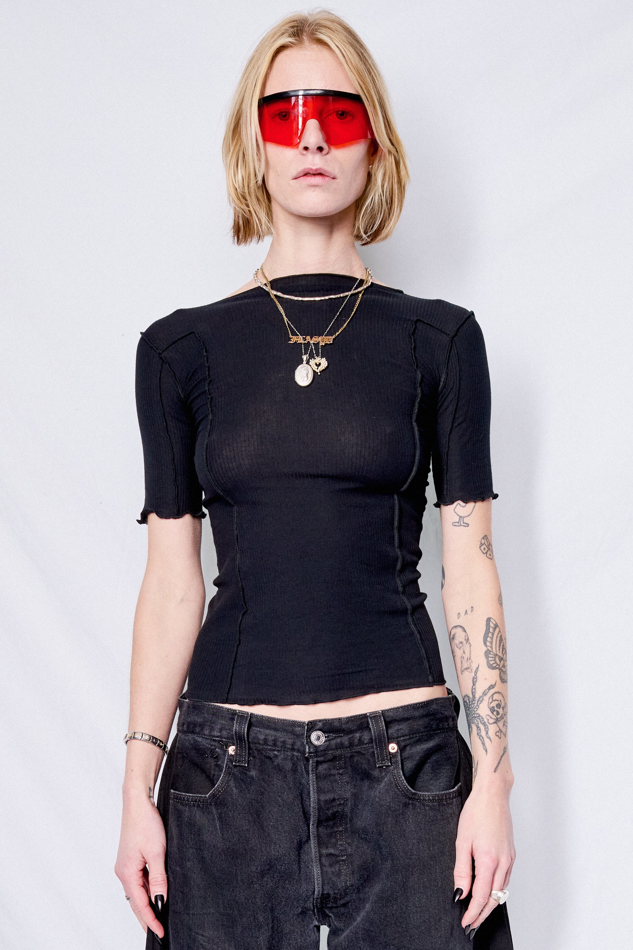 Black Omato 3/4 Rib T-Shirt