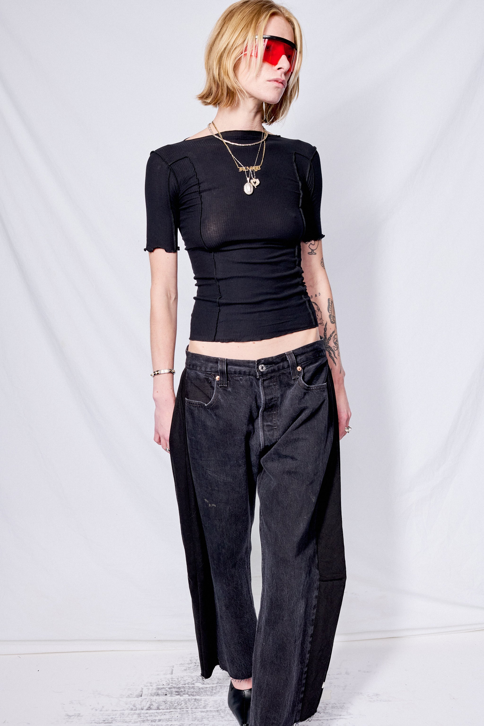 Black Omato 3/4 Rib T-Shirt