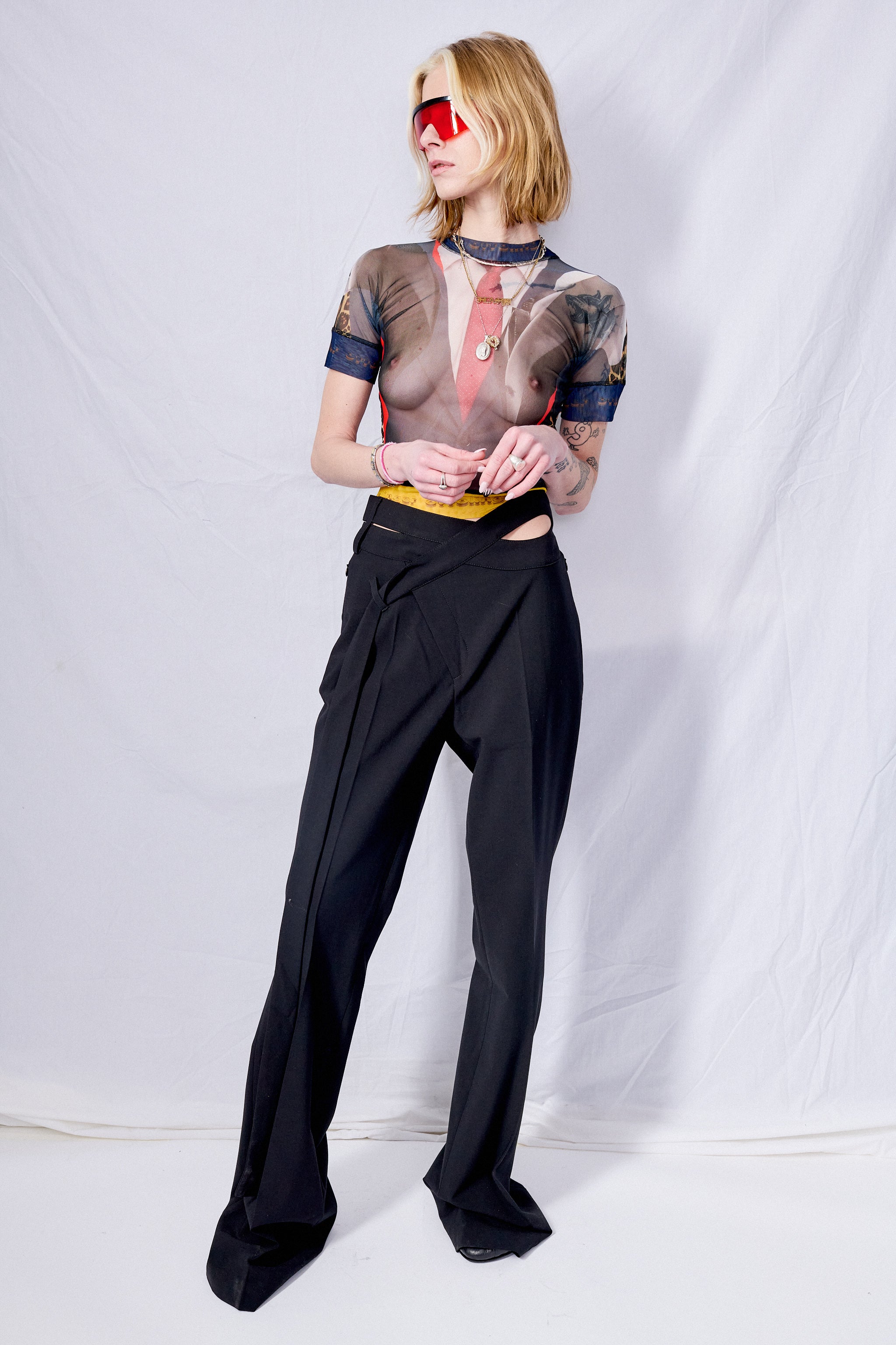 Black Flared Wrap Suit Pants