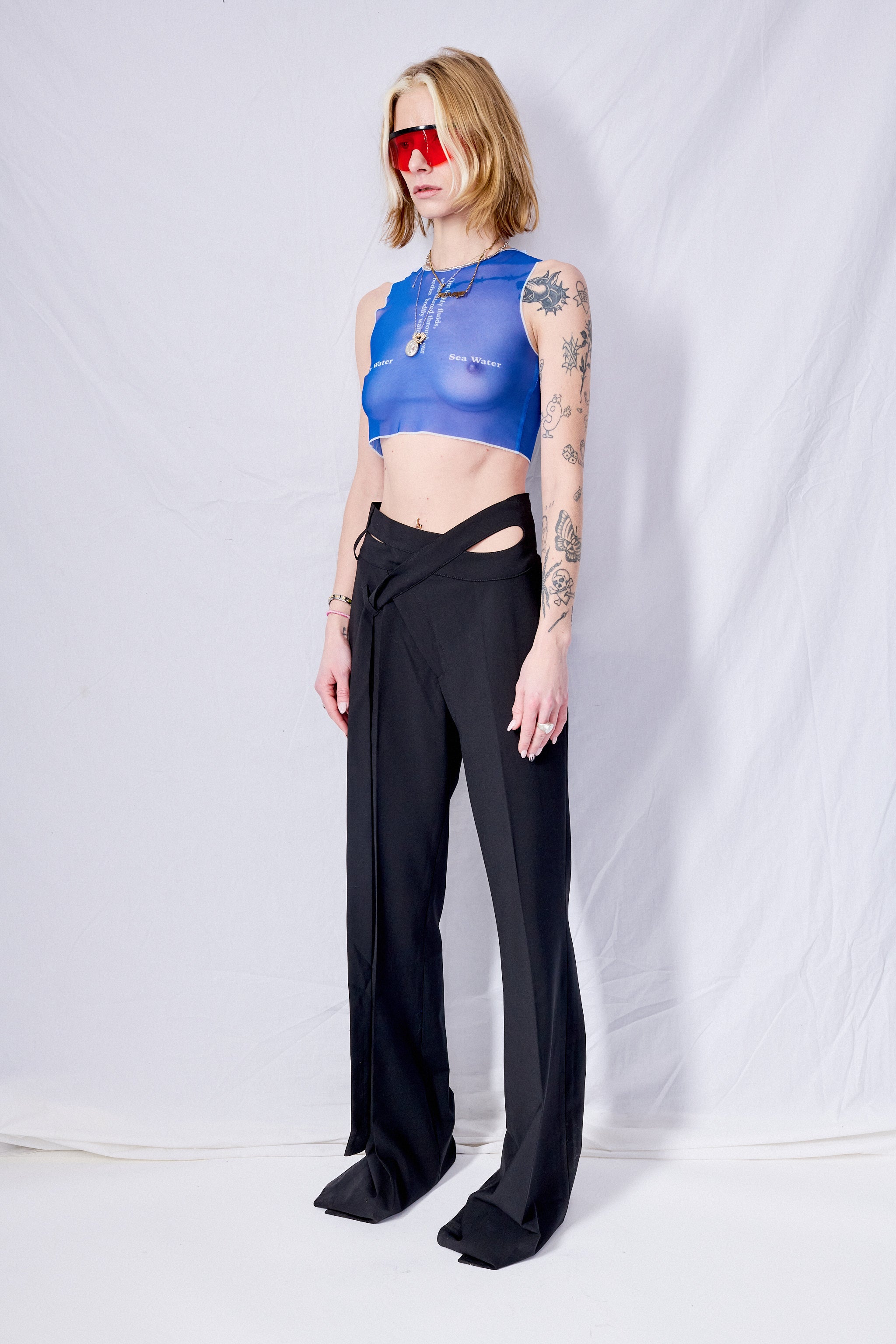 Blue Wet Script Crop Top