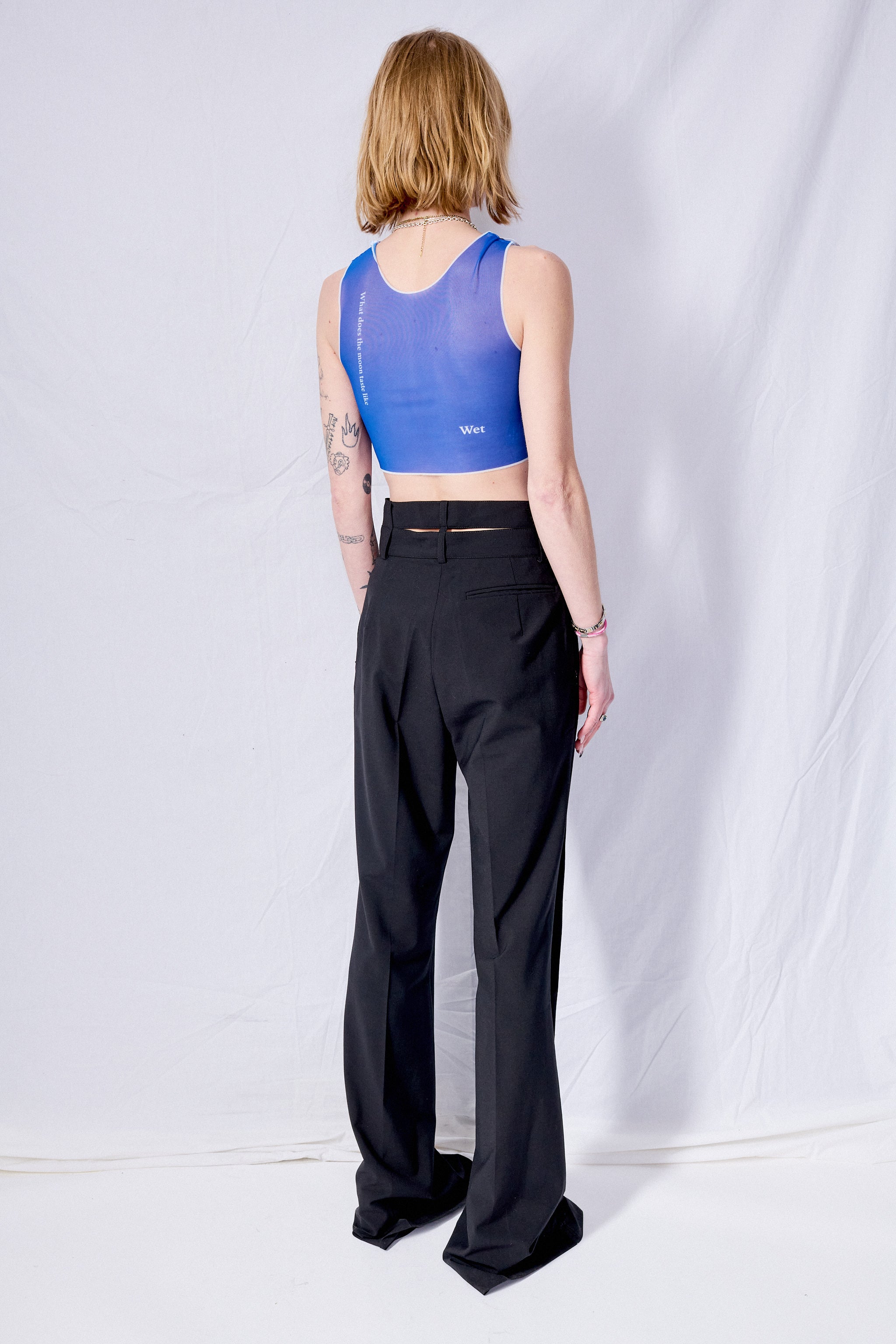 Blue Wet Script Crop Top